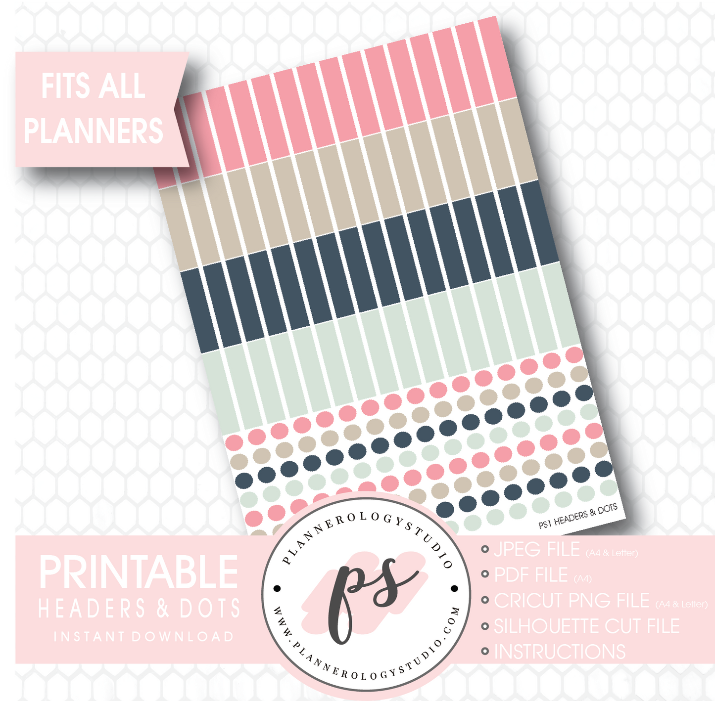 Blank Header & Dots Printable Planner Stickers - Plannerologystudio