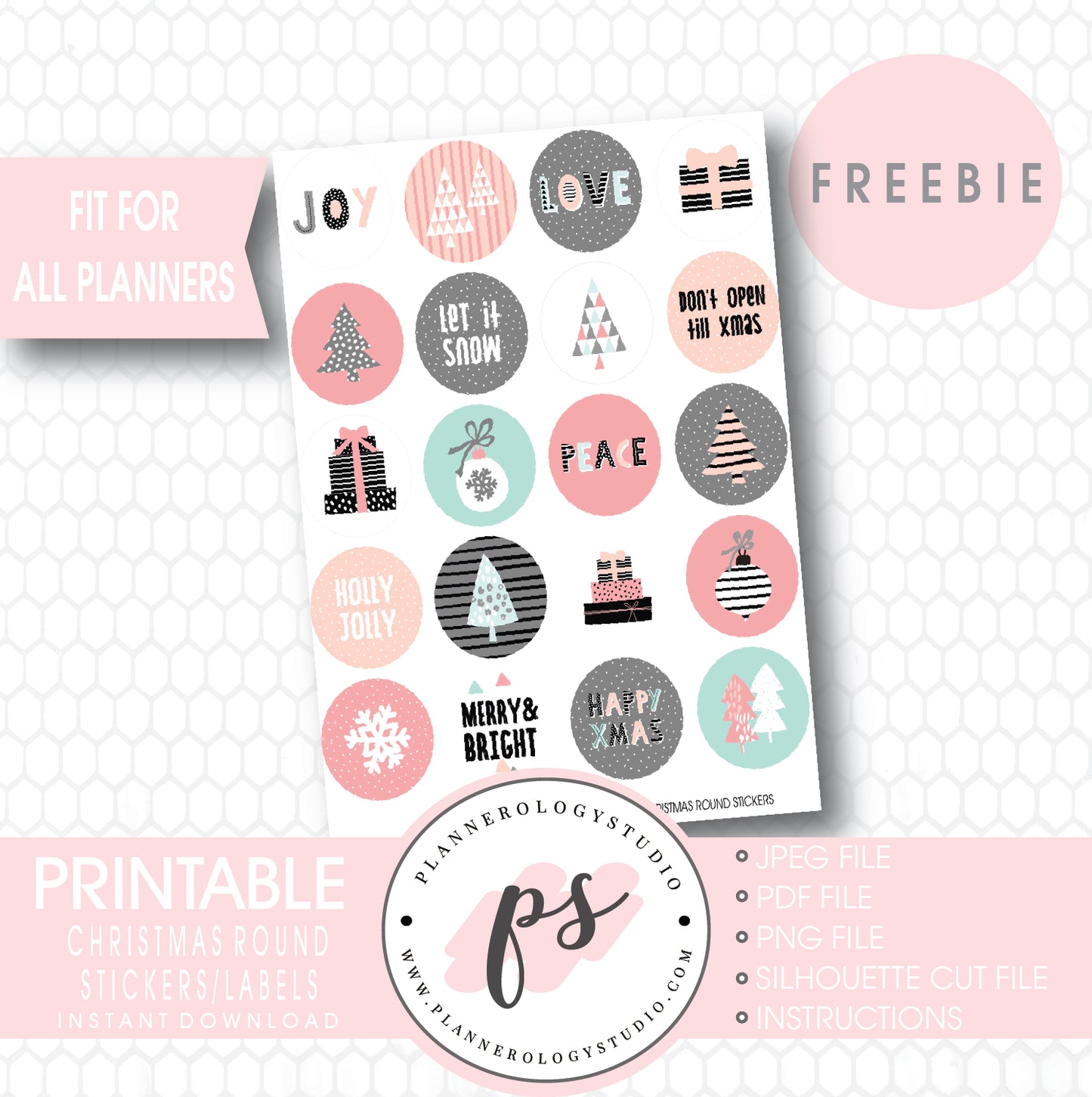 Christmas Round Labels/Printable Planner Stickers (PDF/JPG/PNG Freebie) - Plannerologystudio