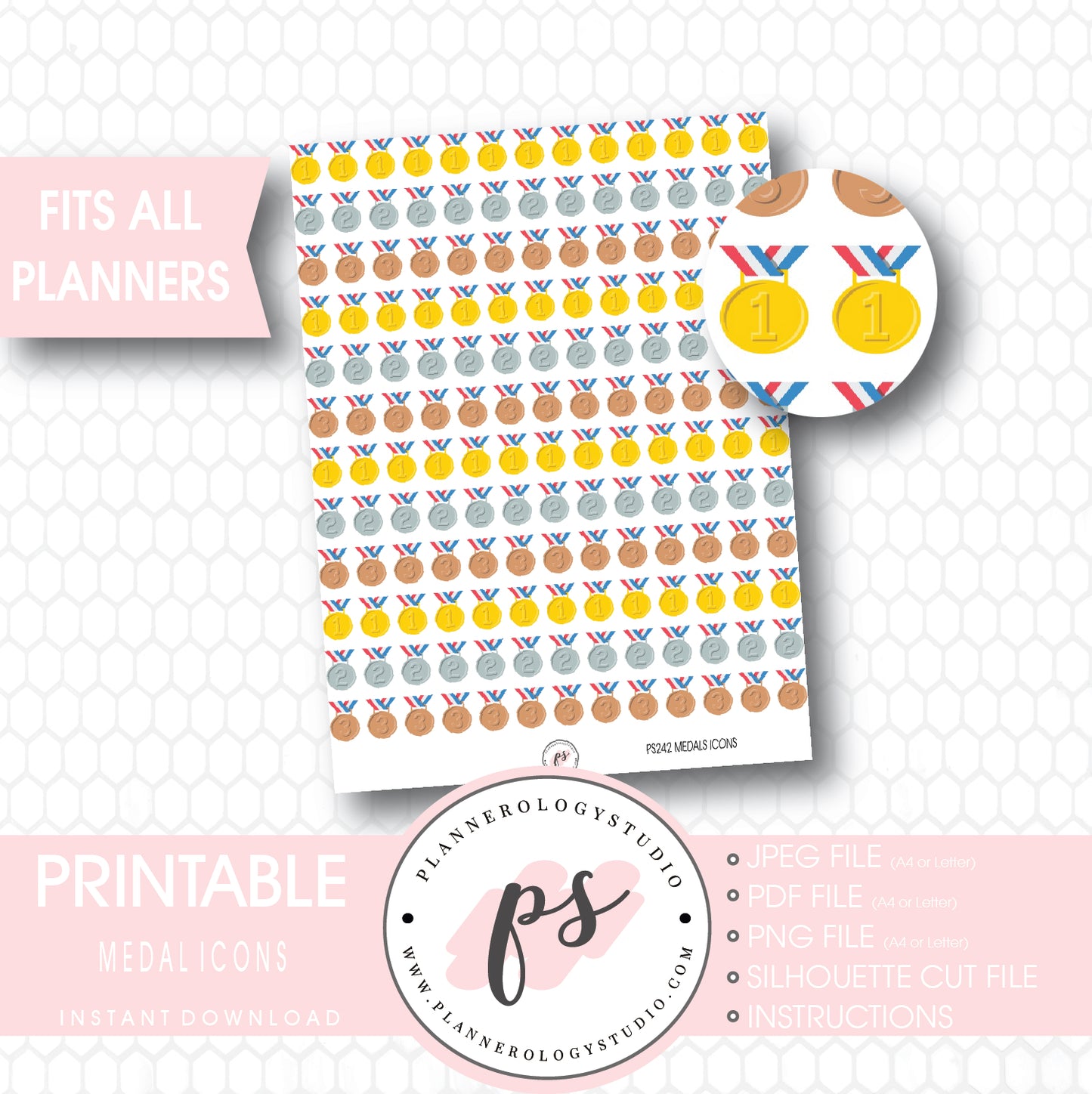Medals (Gold, Silver & Bronze) Icons Printable Planner Stickers - Plannerologystudio