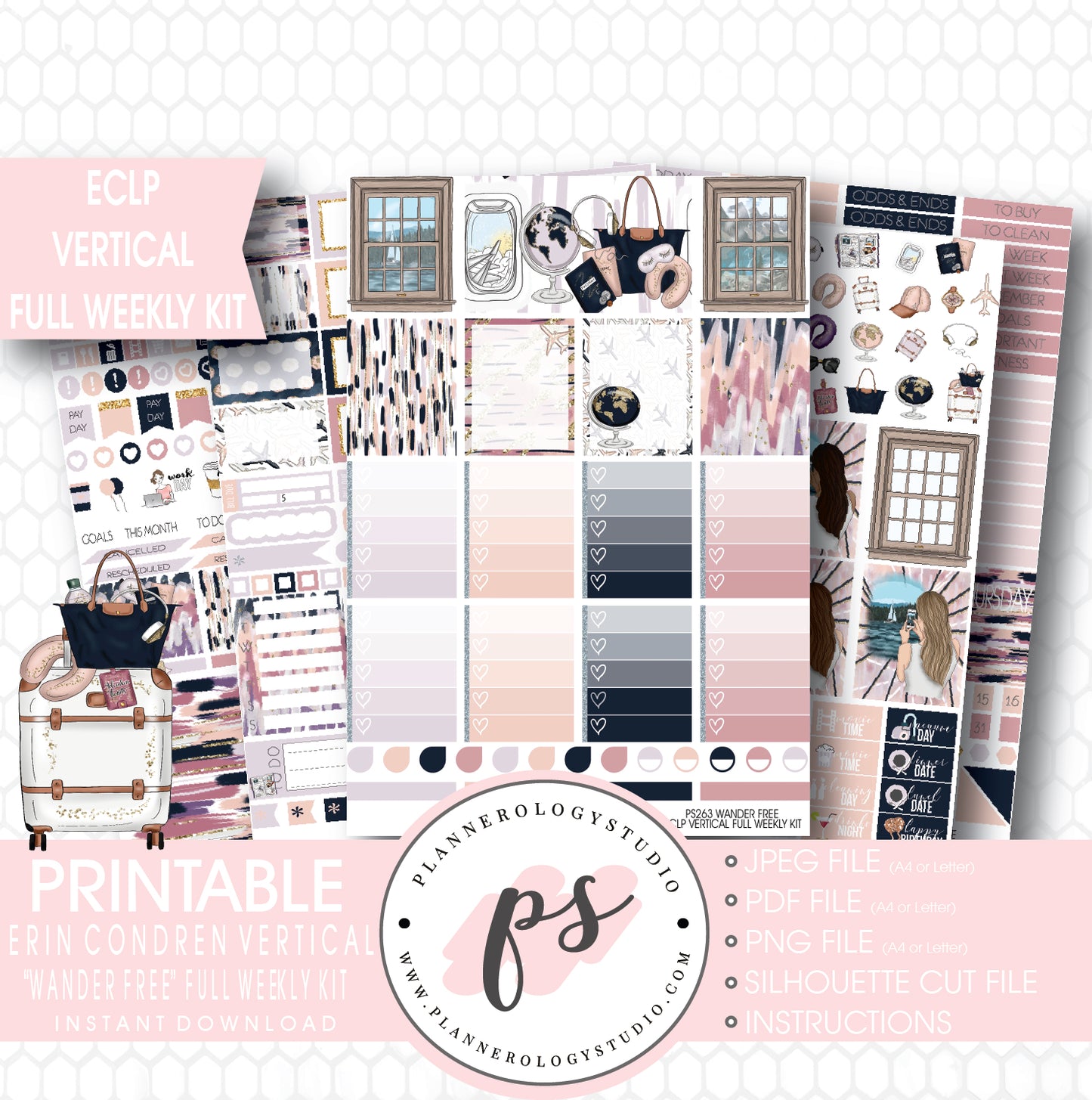 Wander Free Full Weekly Kit Printable Planner Stickers (for use with ECLP Vertical) - Plannerologystudio