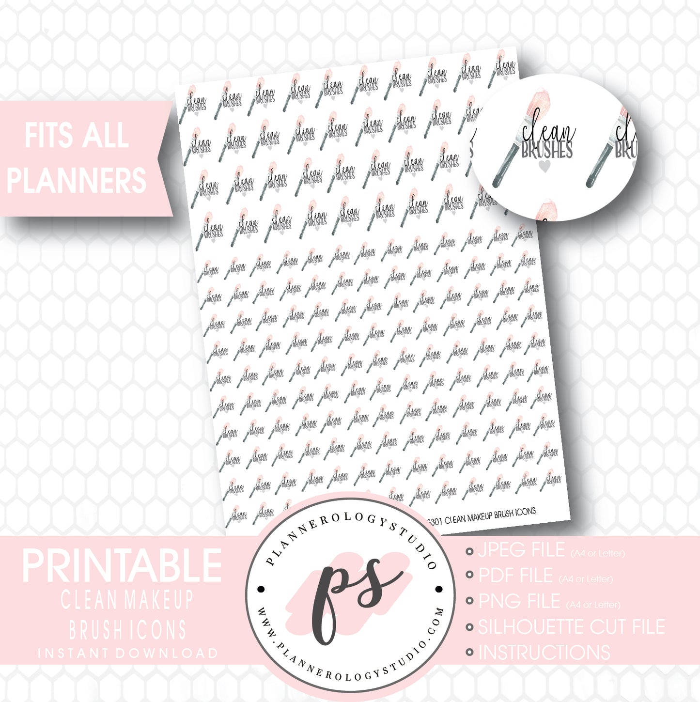 Clean Makeup Brushes Icons Digital Printable Planner Stickers - Plannerologystudio