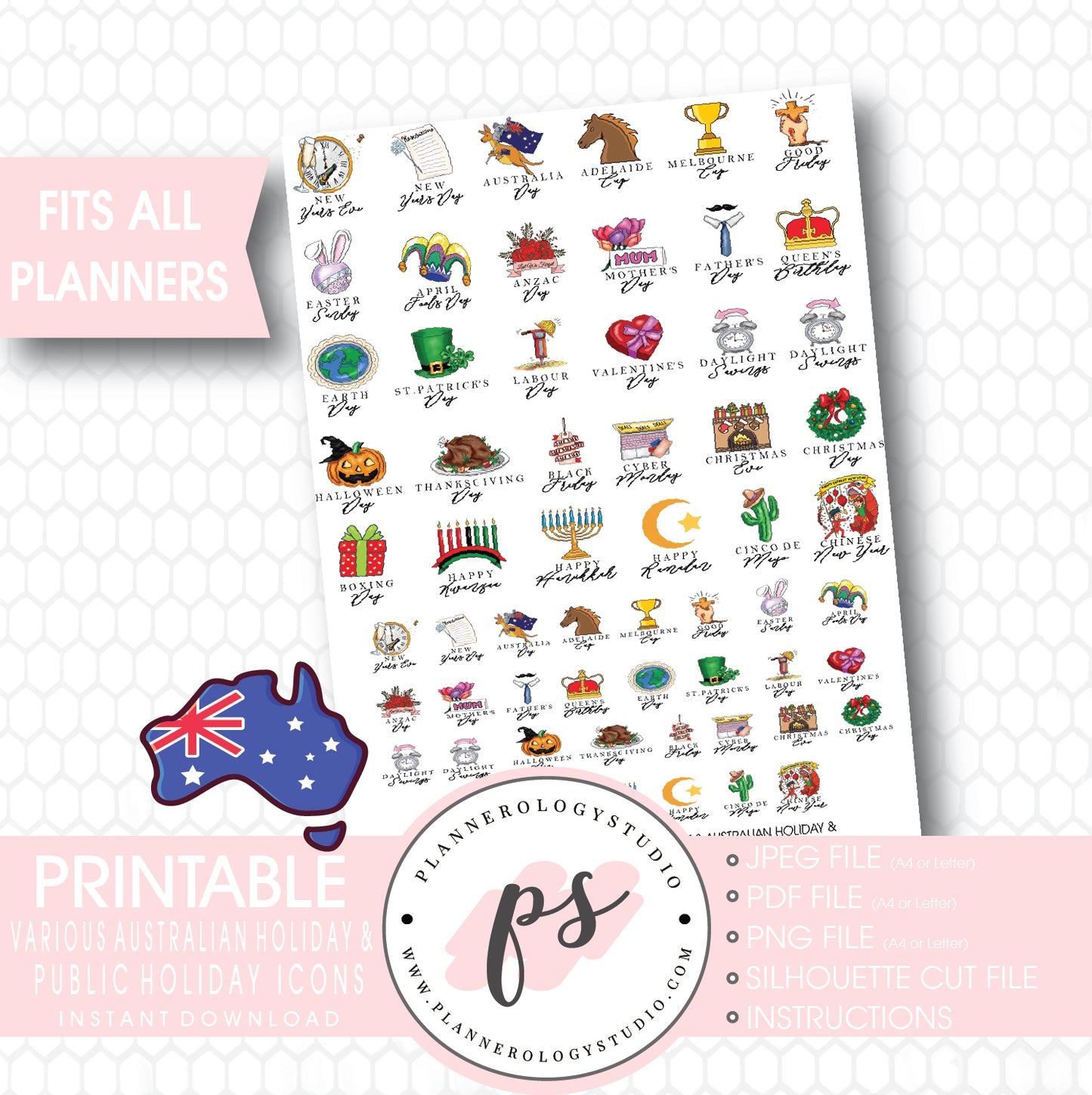 Various Australian Holiday & Public Holiday Icons Digital Printable Planner Stickers - Plannerologystudio