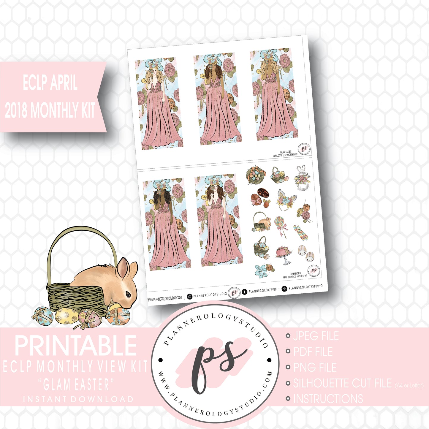 Glam Easter April 2018 Monthly View Kit Digital Printable Planner Stickers (for use with Erin Condren) - Plannerologystudio