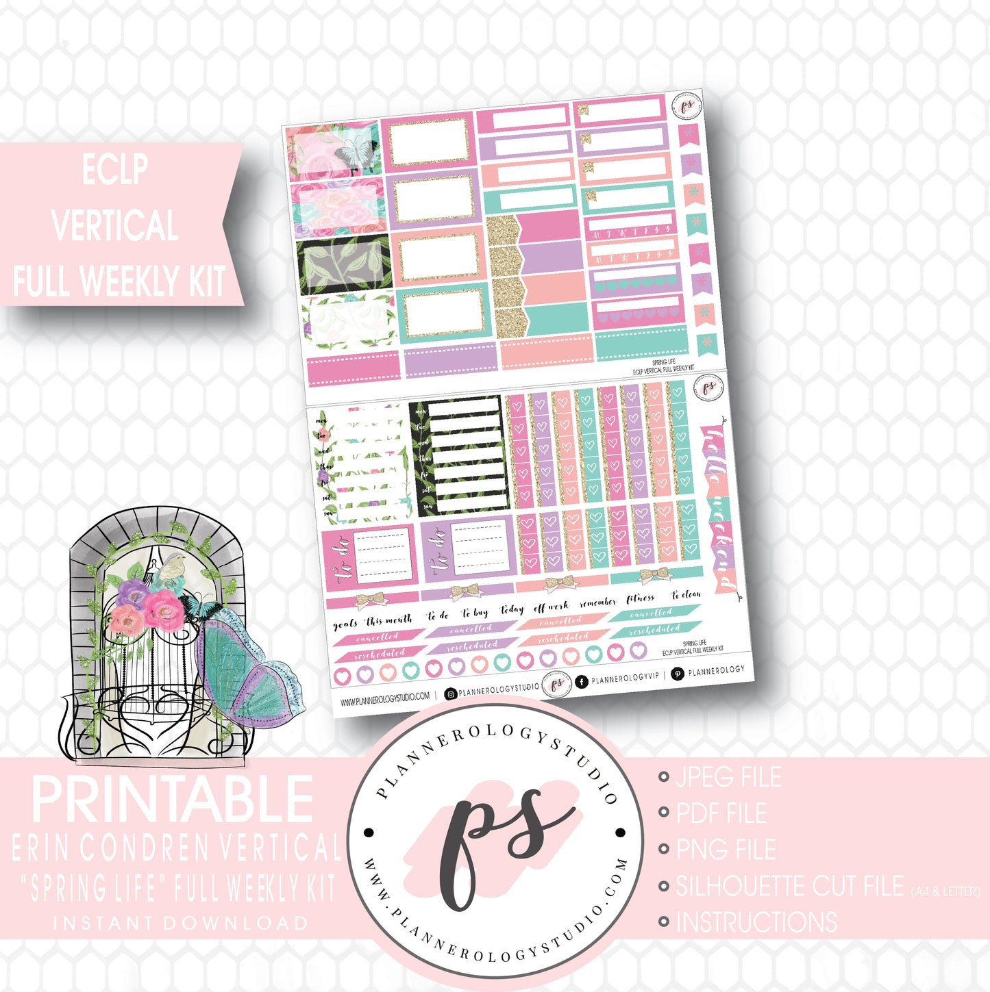 Spring Life Full Weekly Kit Printable Planner Stickers (for use with ECLP Vertical) - Plannerologystudio