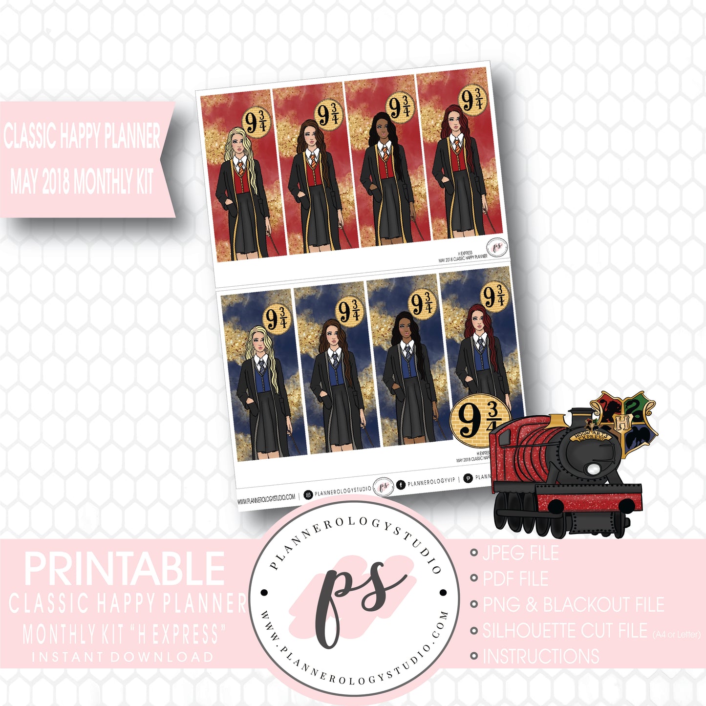H Express (Harry Potter) May 2018 Monthly View Kit Digital Printable Planner Stickers (for use with Classic Happy Planner) - Plannerologystudio