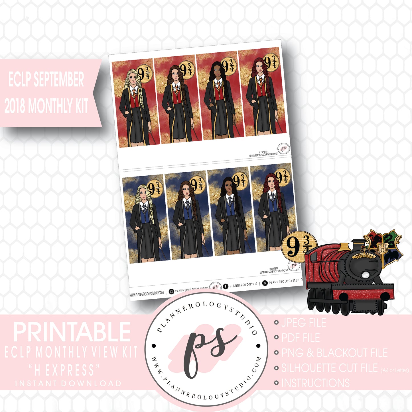 H Express (Harry Potter) September 2018 Monthly View Kit Digital Printable Planner Stickers (for use with Erin Condren) - Plannerologystudio