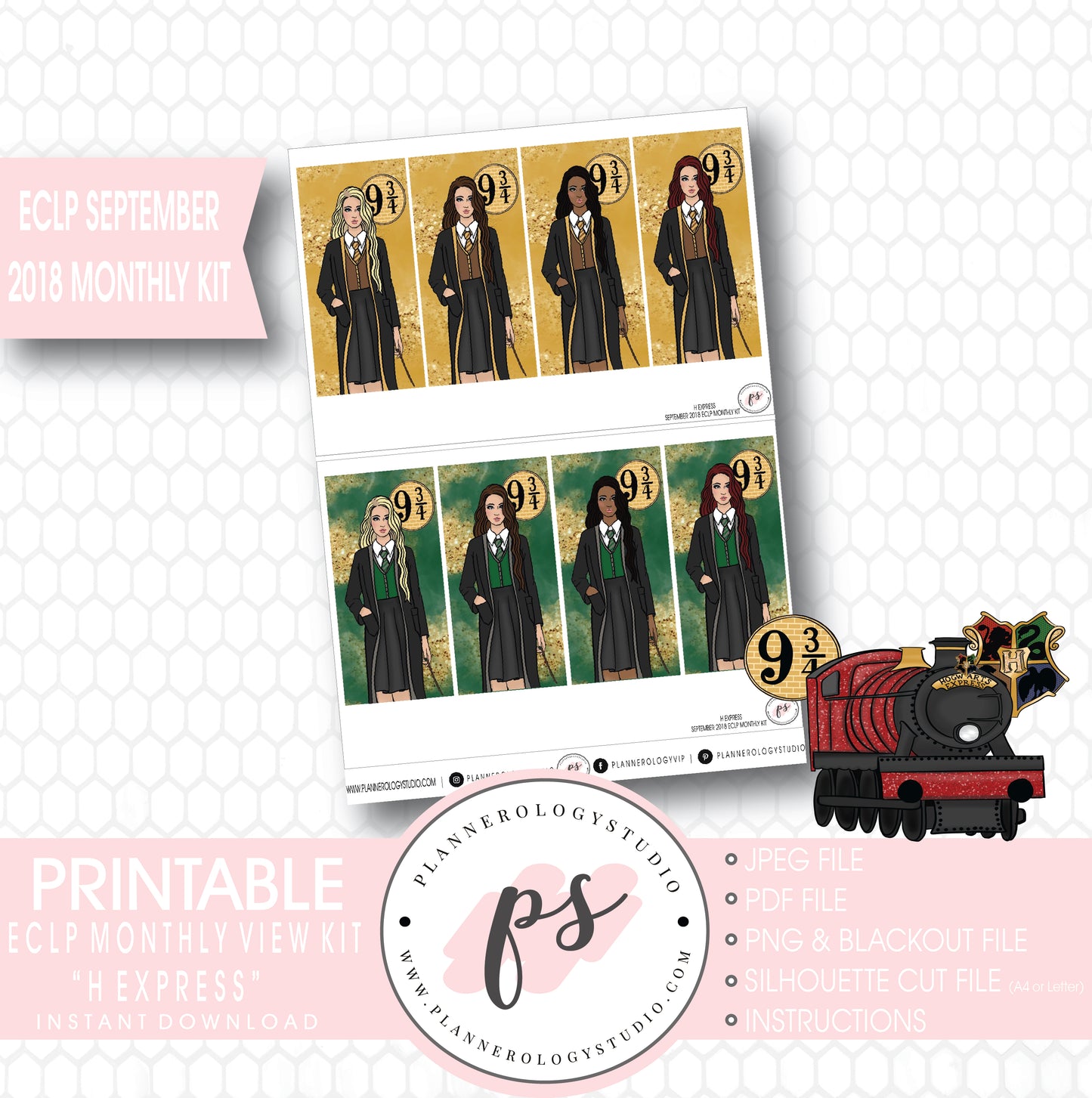H Express (Harry Potter) September 2018 Monthly View Kit Digital Printable Planner Stickers (for use with Erin Condren) - Plannerologystudio