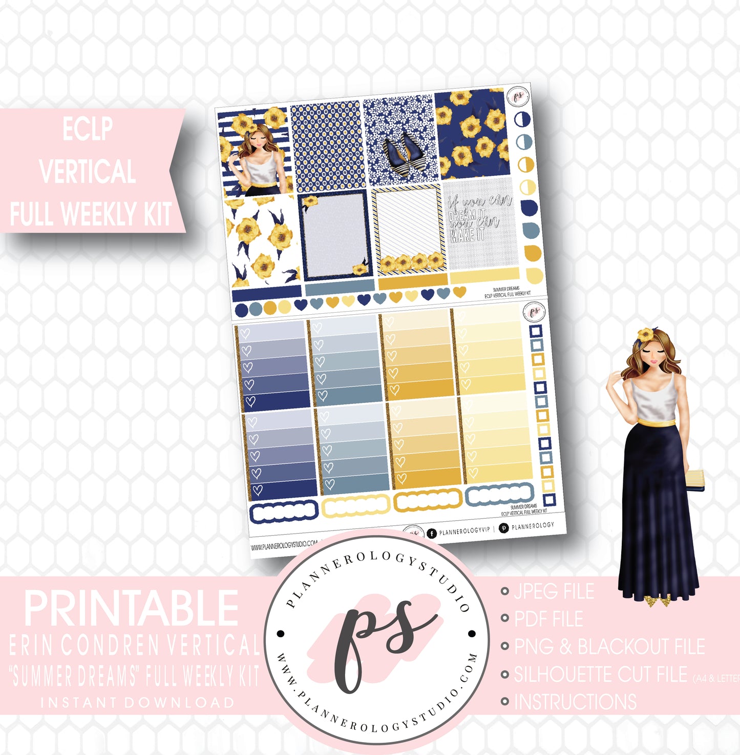 Summer Dreams Full Weekly Kit Printable Planner Stickers (for use with ECLP Vertical) - Plannerologystudio