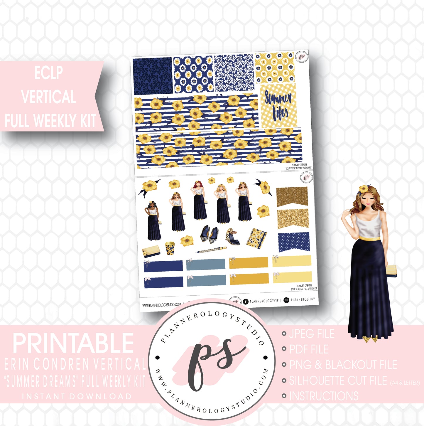 Summer Dreams Full Weekly Kit Printable Planner Stickers (for use with ECLP Vertical) - Plannerologystudio