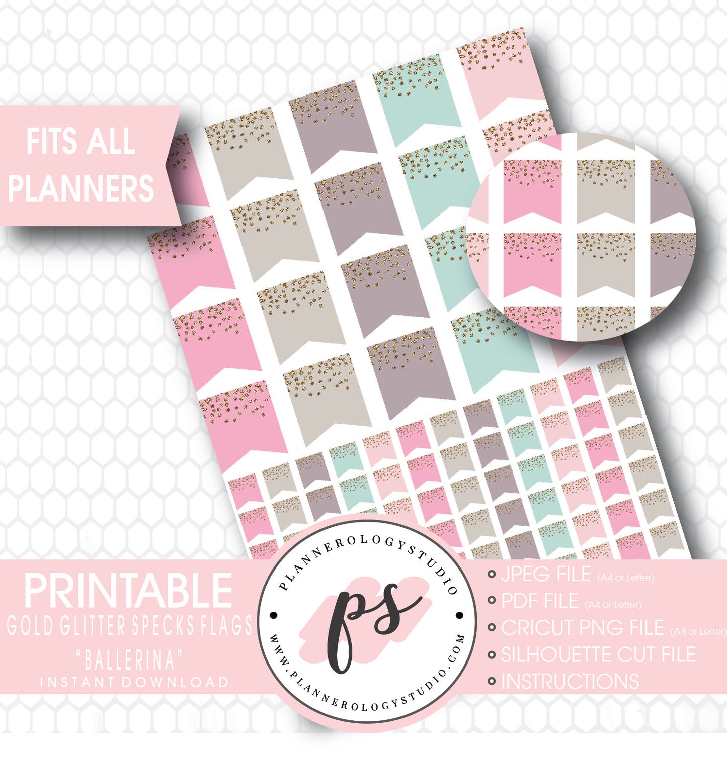"Ballerina" Gold Glitter Specks Flags Printable Planner Stickers - Plannerologystudio