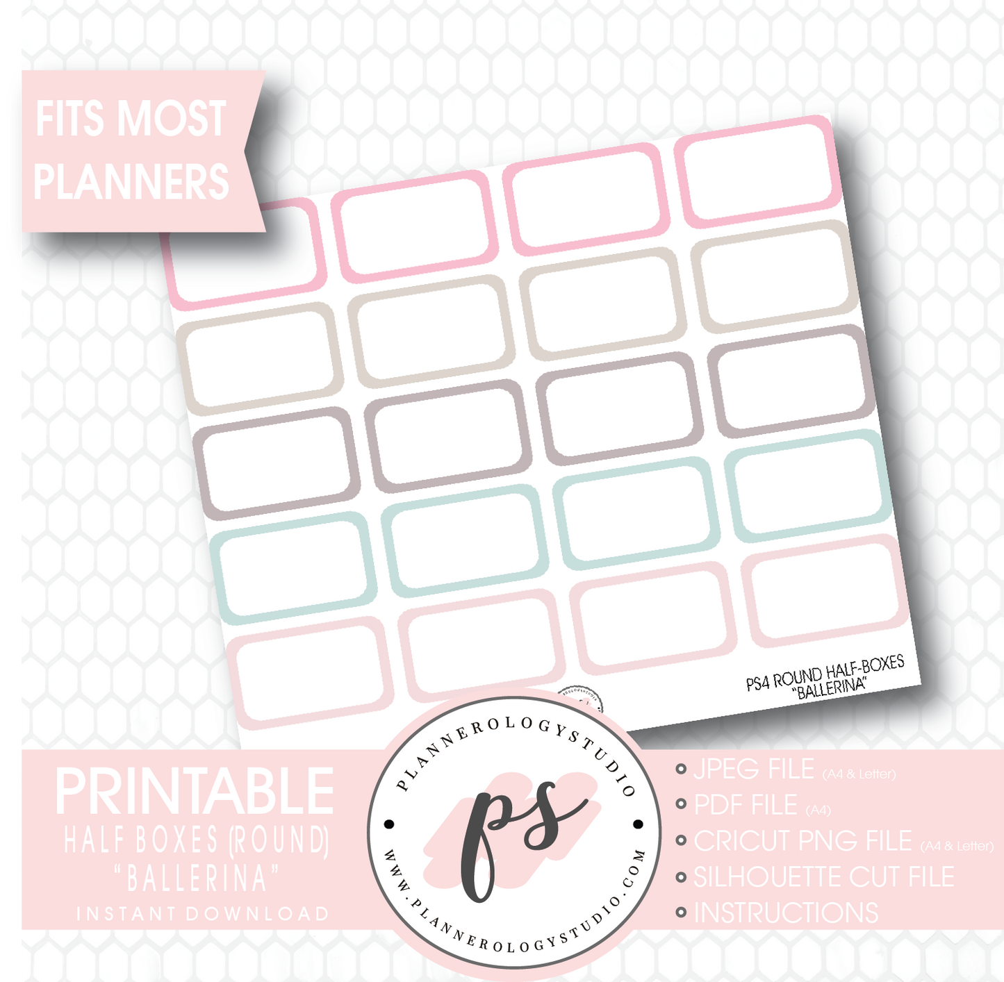 "Ballerina" Half-Box (Round Edge) Printable Planner Stickers - Plannerologystudio