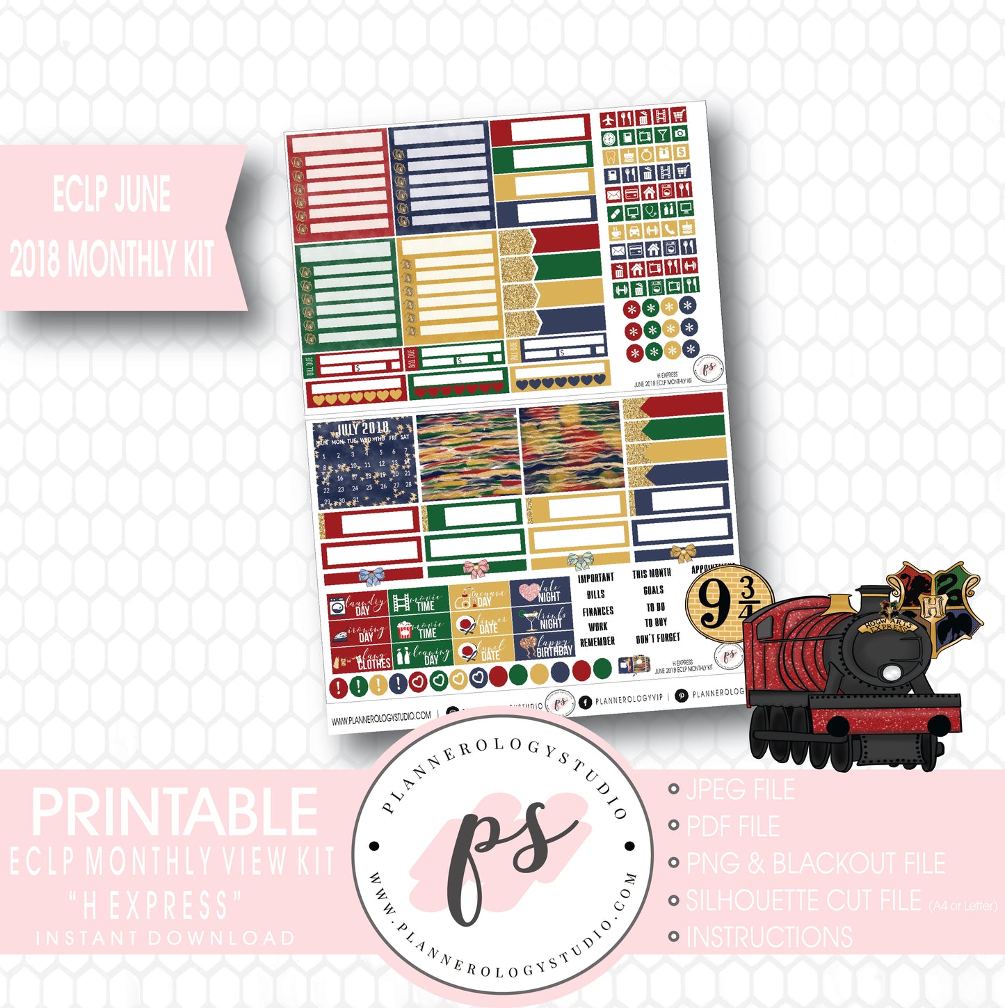 H Express (Harry Potter) June 2018 Monthly View Kit Digital Printable Planner Stickers (for use with Erin Condren) - Plannerologystudio
