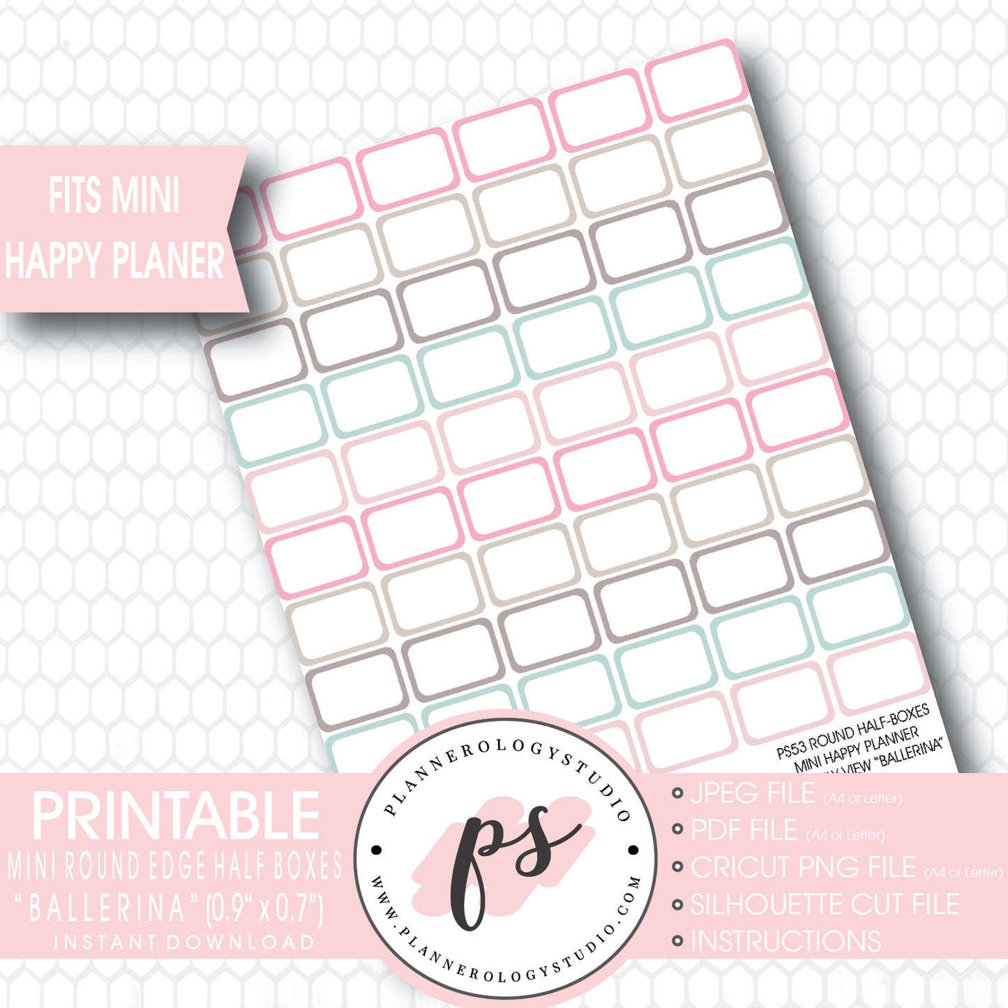 "Ballerina" Mini Round Edge Half Boxes Printable Planner Stickers (for Mini Happy Planner Monthly View) - Plannerologystudio