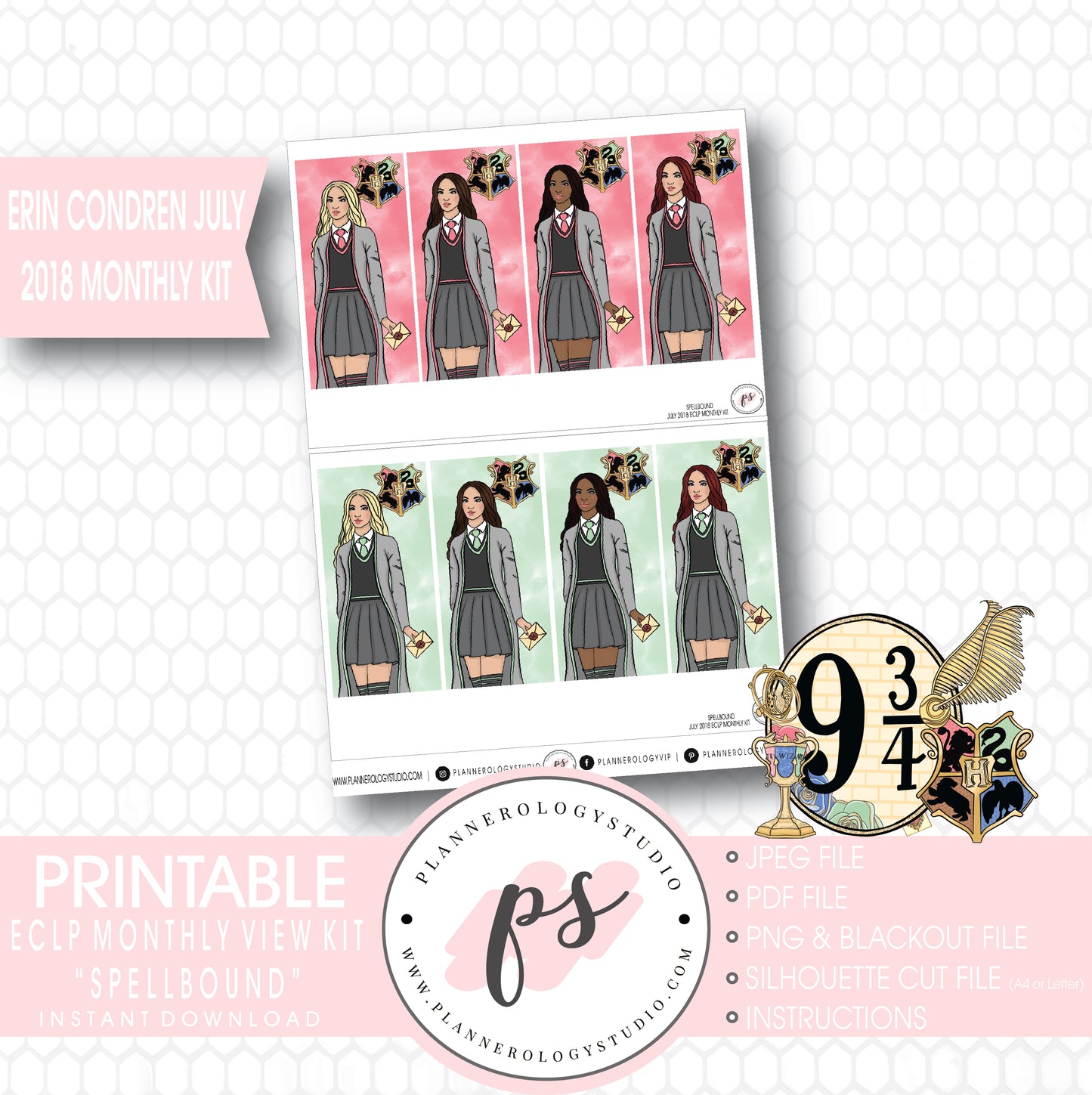 Spellbound (Harry Potter) July 2018 Monthly View Kit Digital Printable Planner Stickers (for use with Erin Condren) - Plannerologystudio