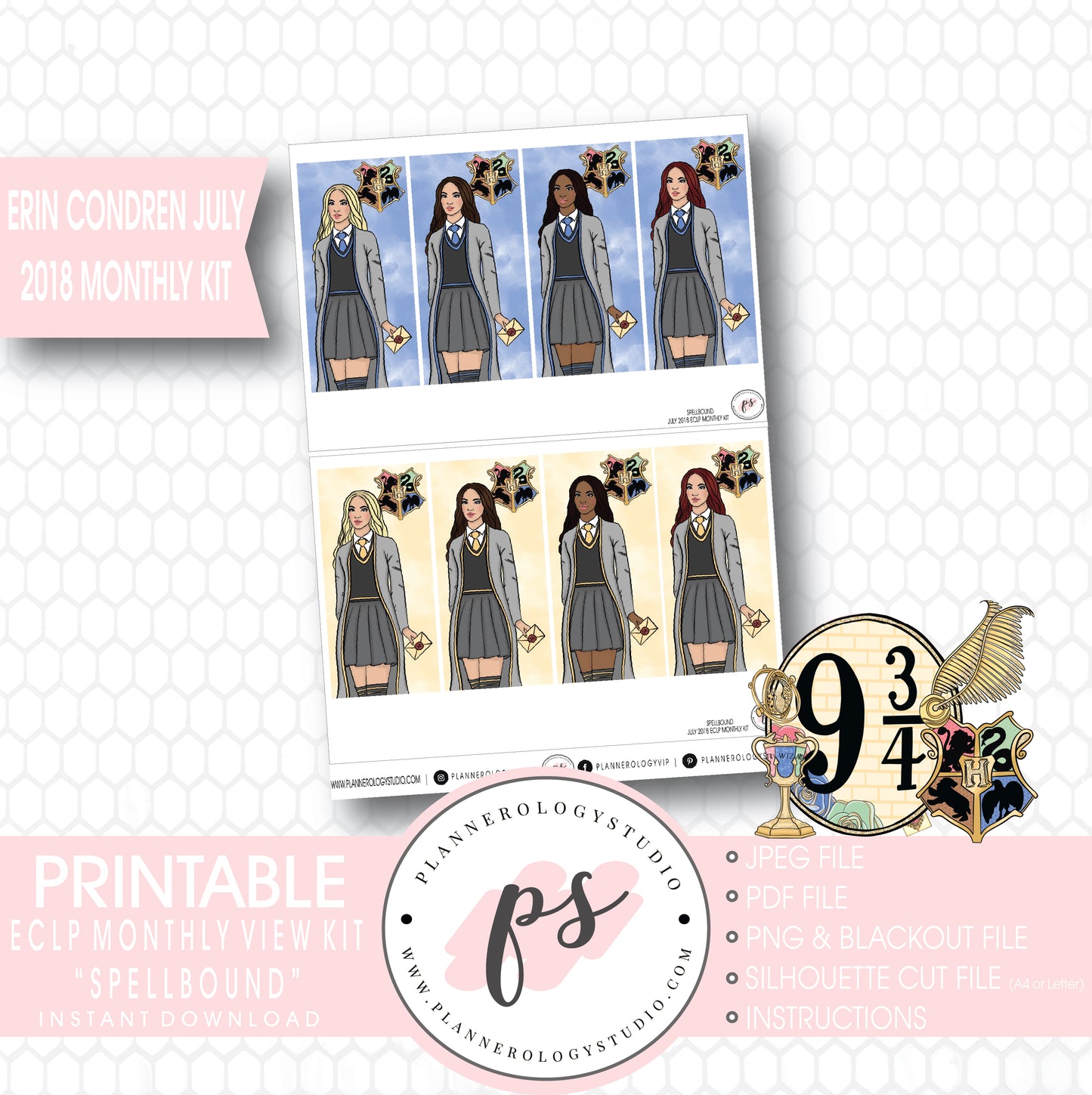 Spellbound (Harry Potter) July 2018 Monthly View Kit Digital Printable Planner Stickers (for use with Erin Condren) - Plannerologystudio