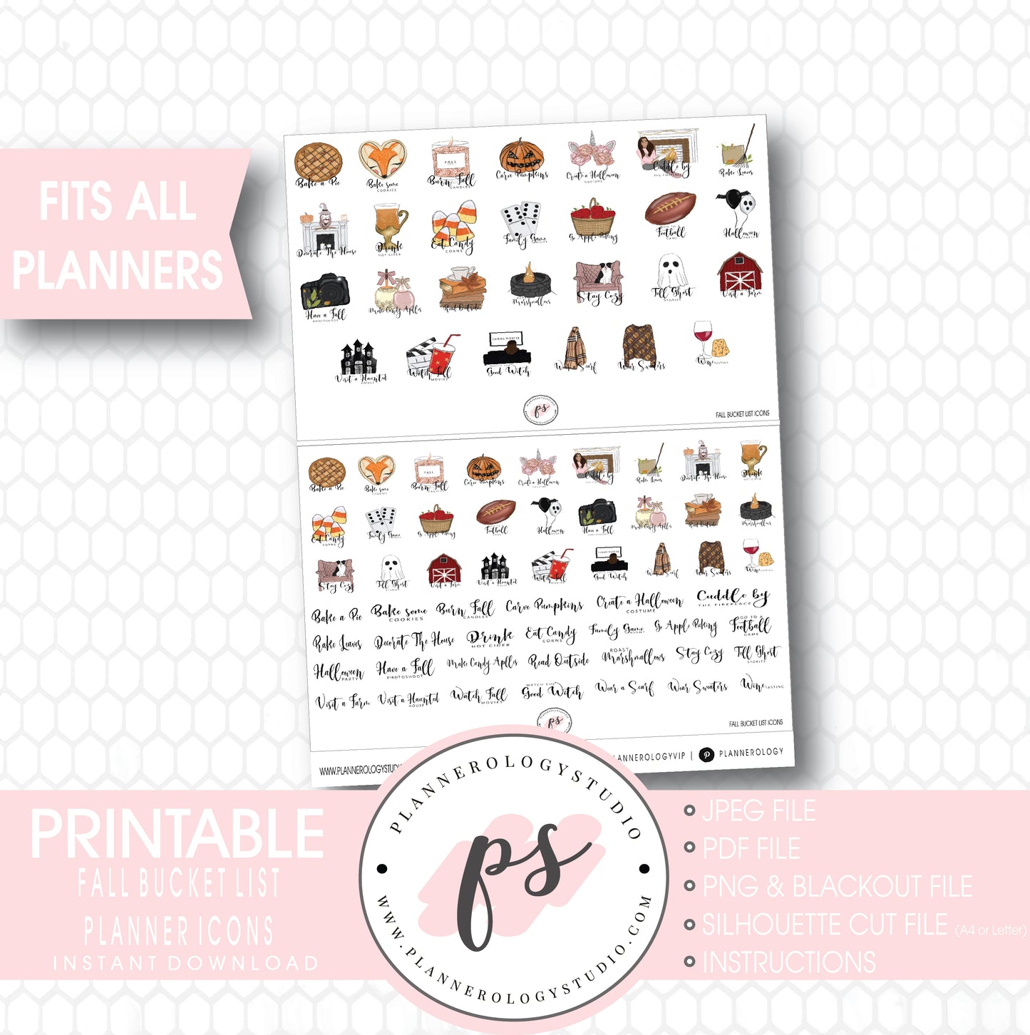 Fall Autumn Bucket List To Do Planner Icons Digital Printable Planner Stickers - Plannerologystudio