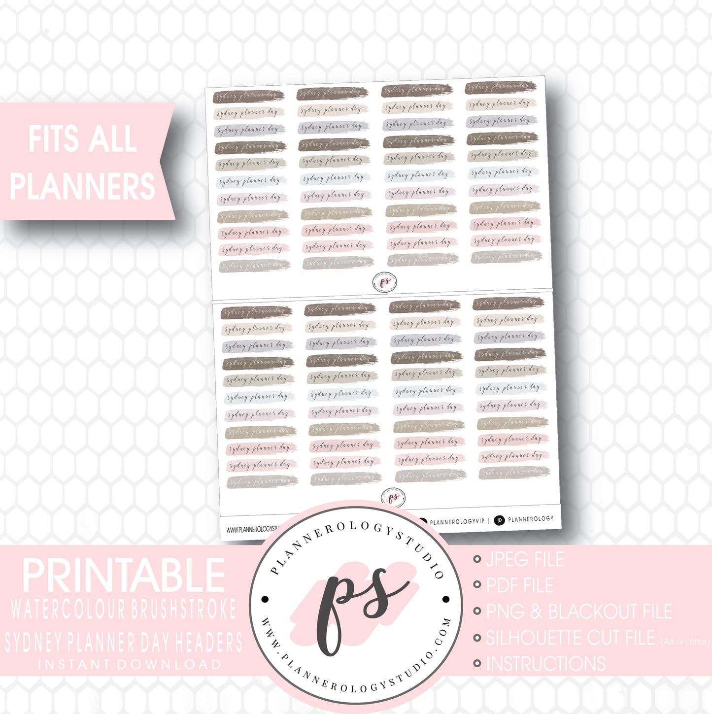 Sydney Planner Day Watercolour Brushstroke Headers Digital Printable Planner Stickers - Plannerologystudio