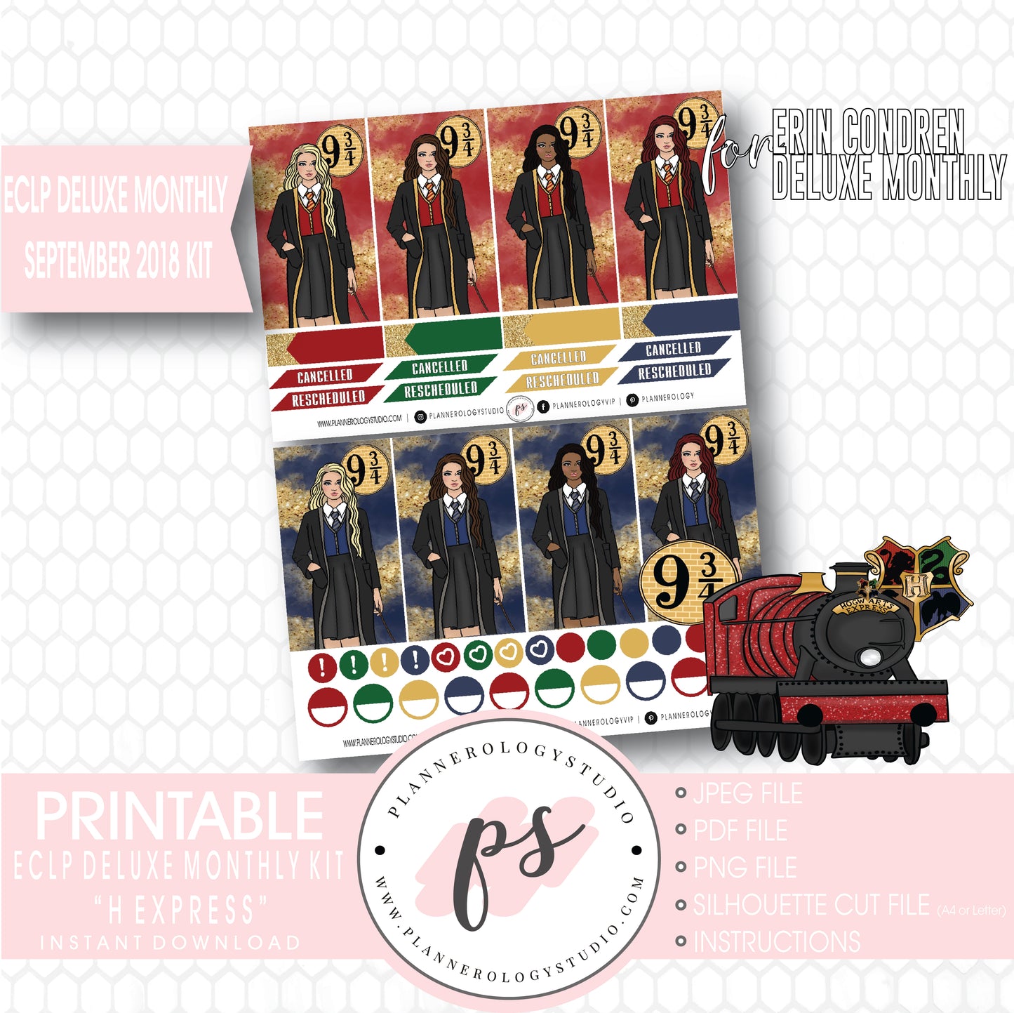 H Express (Harry Potter) September 2018 Monthly View Kit Digital Printable Planner Stickers (for use with Erin Condren Deluxe Monthly Planner) - Plannerologystudio