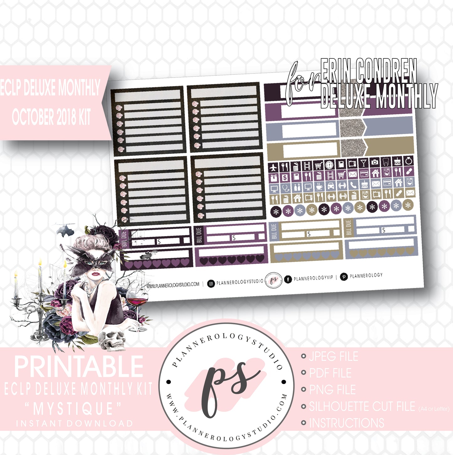 Mystique Halloween October 2018 Monthly View Kit Digital Printable Planner Stickers (for use with Erin Condren Deluxe Monthly Planner) - Plannerologystudio