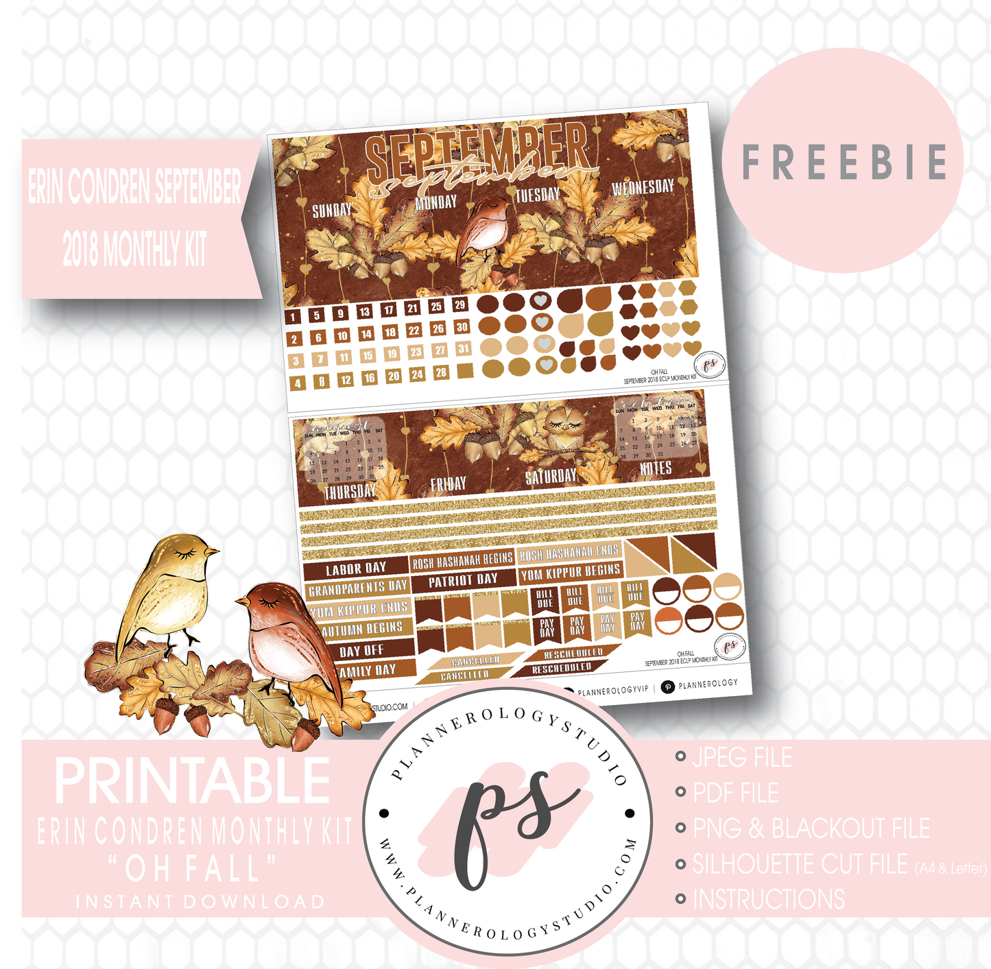 Oh Fall ECLP Erin Condren September 2018 Monthly Kit Digital Printable Planner Stickers (PDF/JPG/PNG/Silhouette Cut File Freebie) - Plannerologystudio