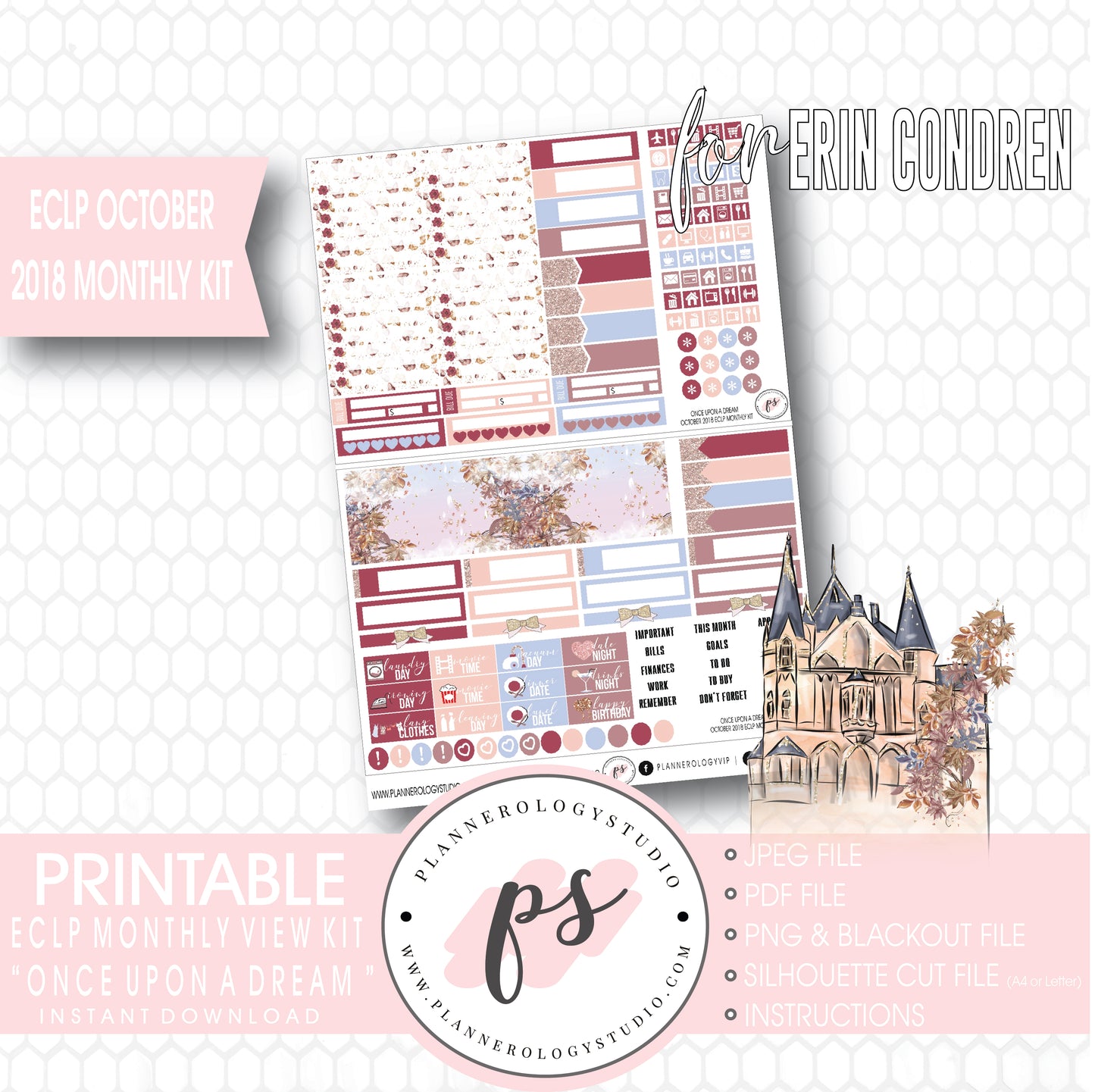 Once Upon a Dream October 2018 Monthly View Kit Digital Printable Planner Stickers (for use with Erin Condren) - Plannerologystudio