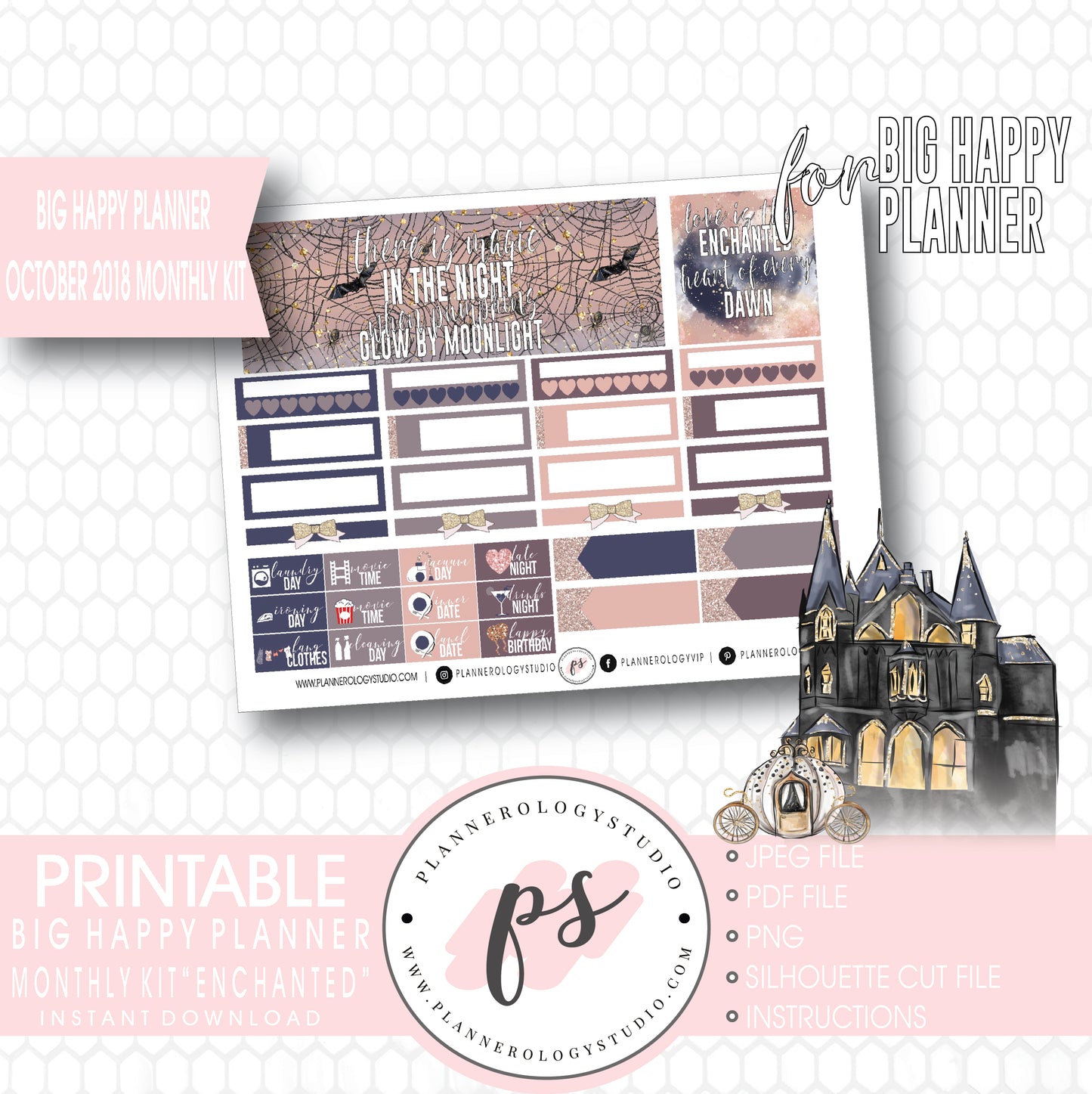 Enchanted Halloween October 2018 Monthly View Kit Digital Printable Planner Stickers (for use with Big Happy Planner) - Plannerologystudio