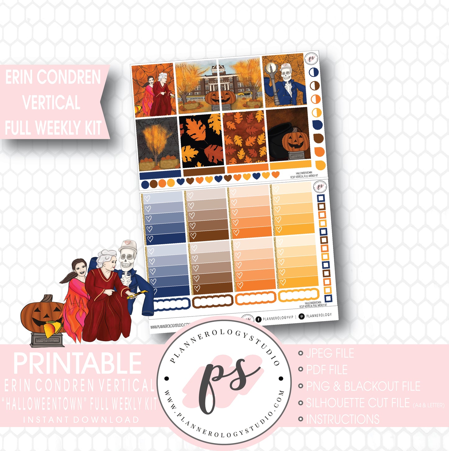 Halloweentown Full Weekly Kit Printable Planner Digital Stickers (for use with Erin Condren Vertical) - Plannerologystudio