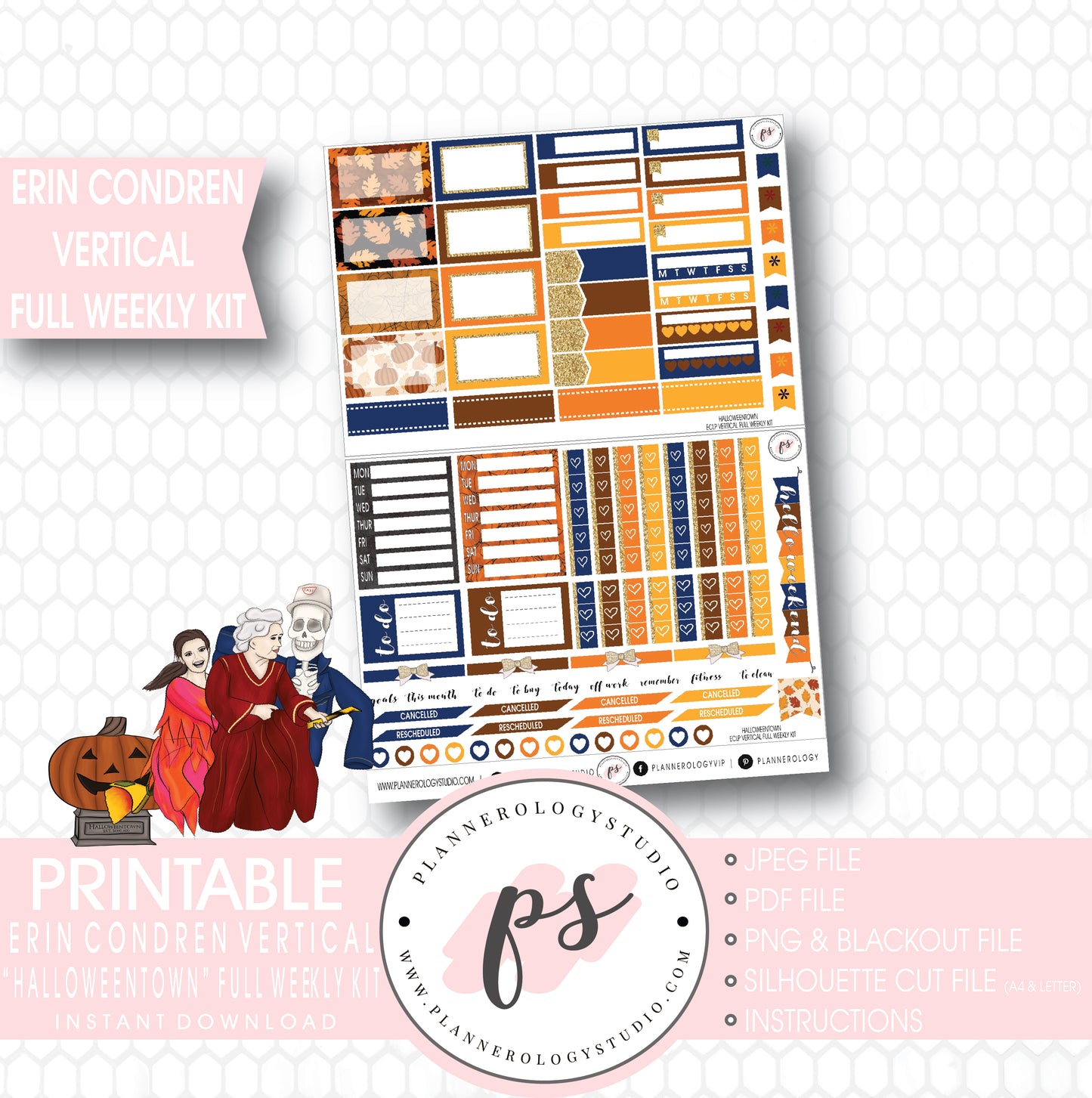 Halloweentown Full Weekly Kit Printable Planner Digital Stickers (for use with Erin Condren Vertical) - Plannerologystudio
