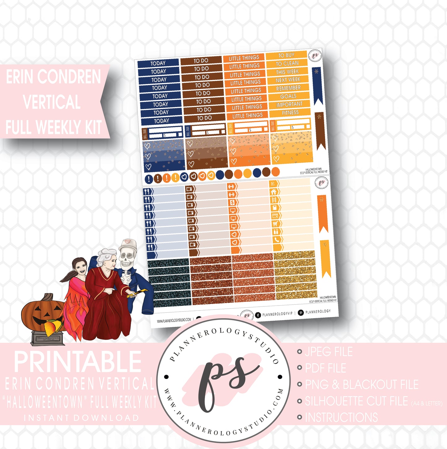 Halloweentown Full Weekly Kit Printable Planner Digital Stickers (for use with Erin Condren Vertical) - Plannerologystudio