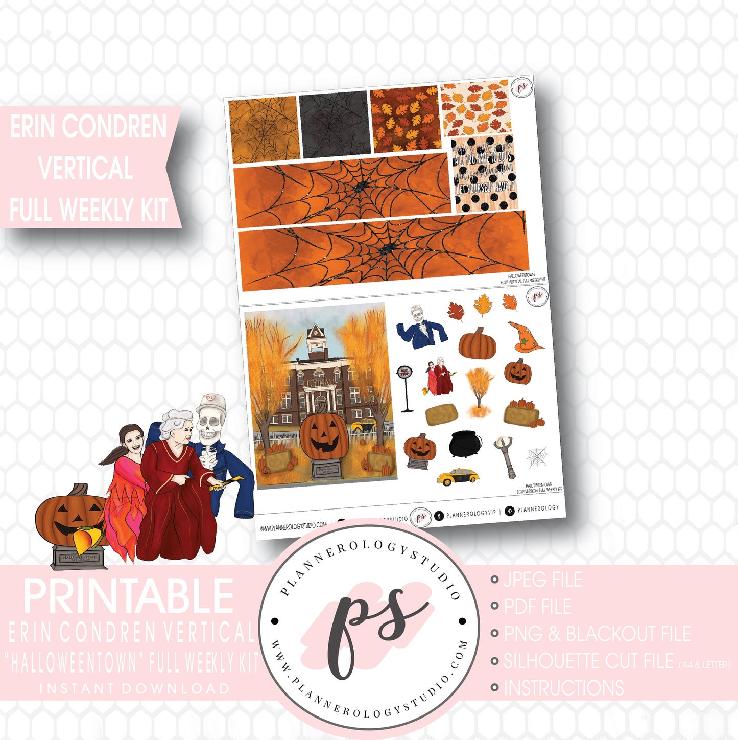 Halloweentown Full Weekly Kit Printable Planner Digital Stickers (for use with Erin Condren Vertical) - Plannerologystudio