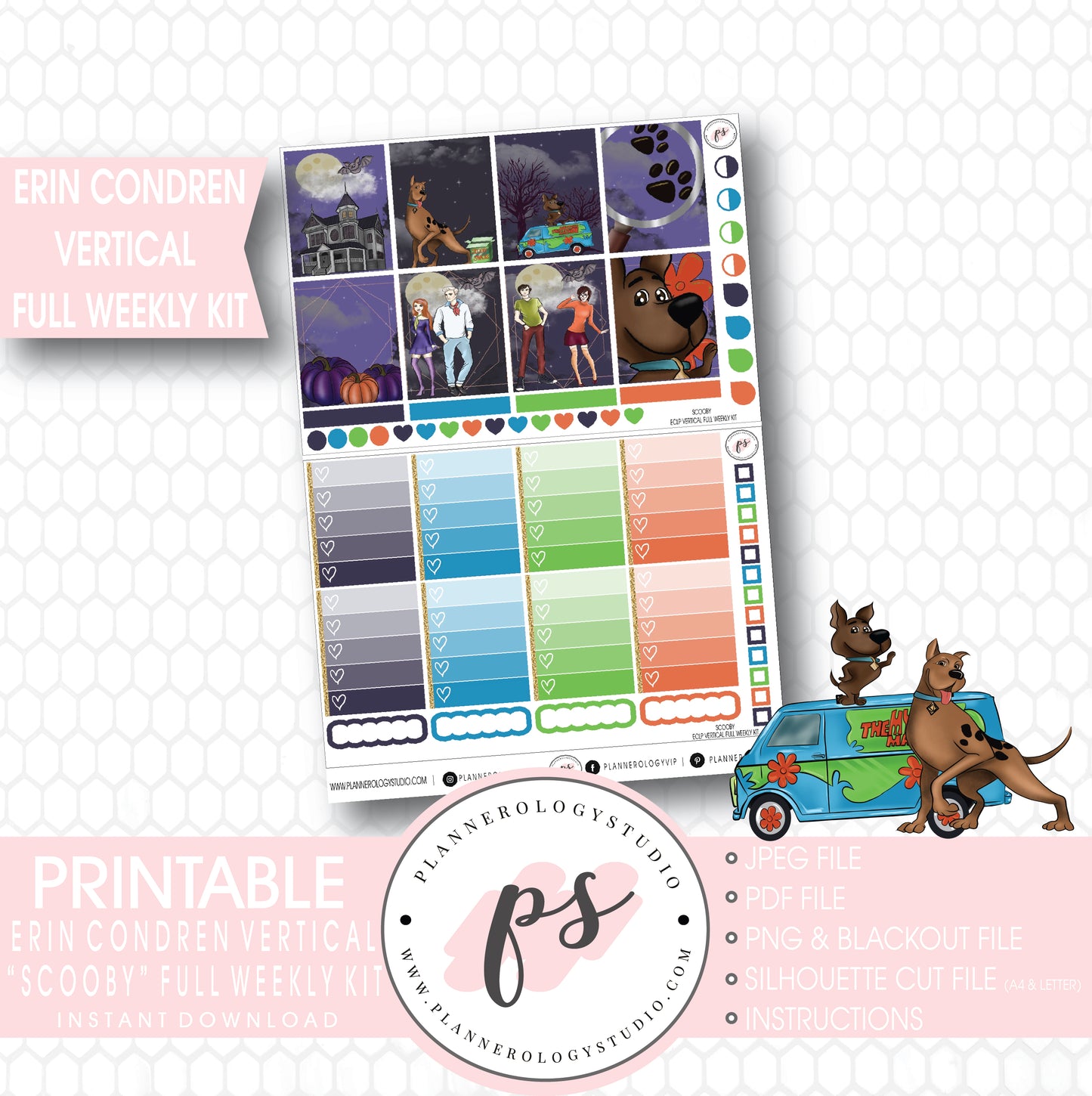 Scooby Full Weekly Kit Printable Planner Digital Stickers (for use with Erin Condren Vertical) - Plannerologystudio