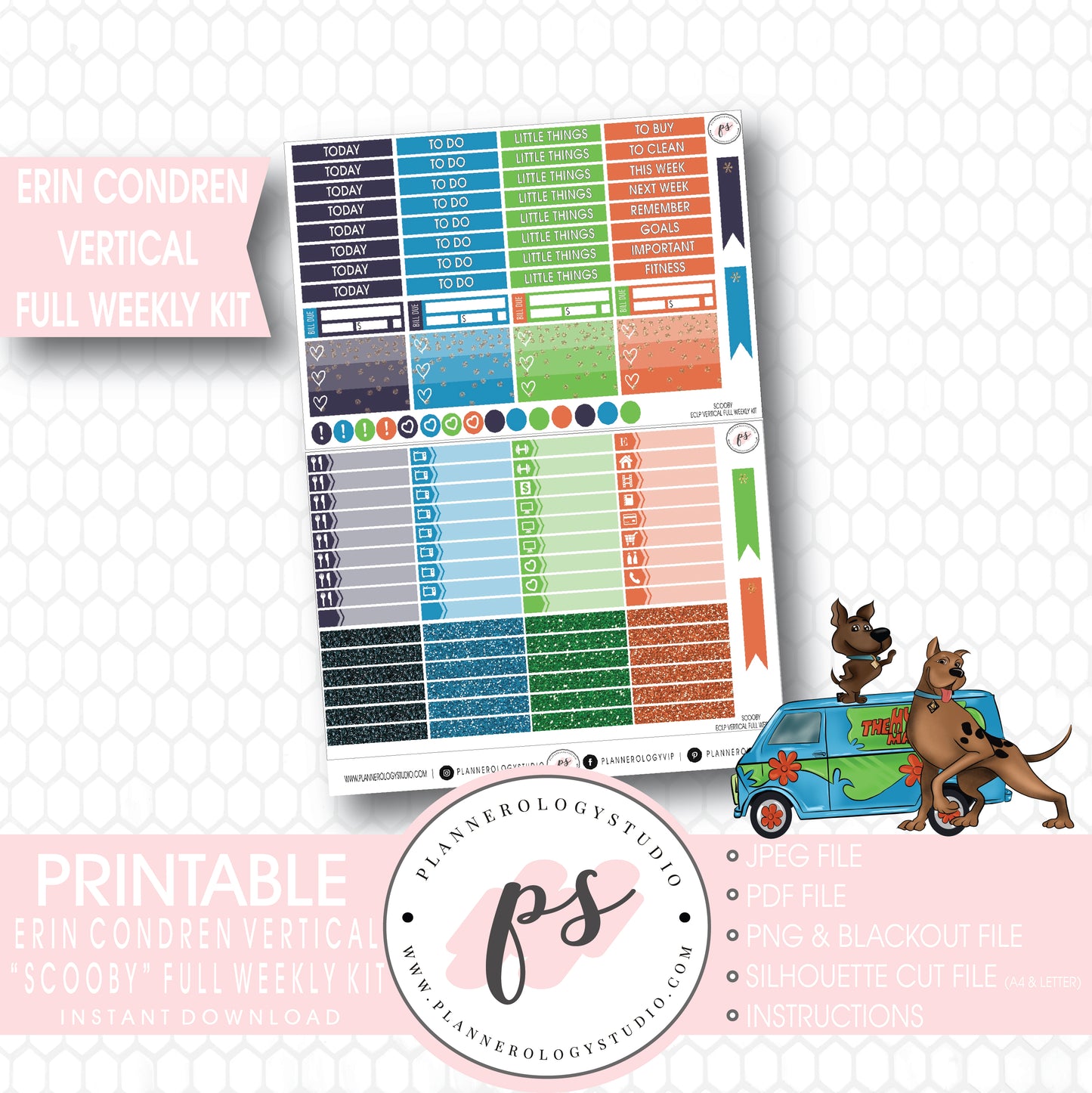 Scooby Full Weekly Kit Printable Planner Digital Stickers (for use with Erin Condren Vertical) - Plannerologystudio