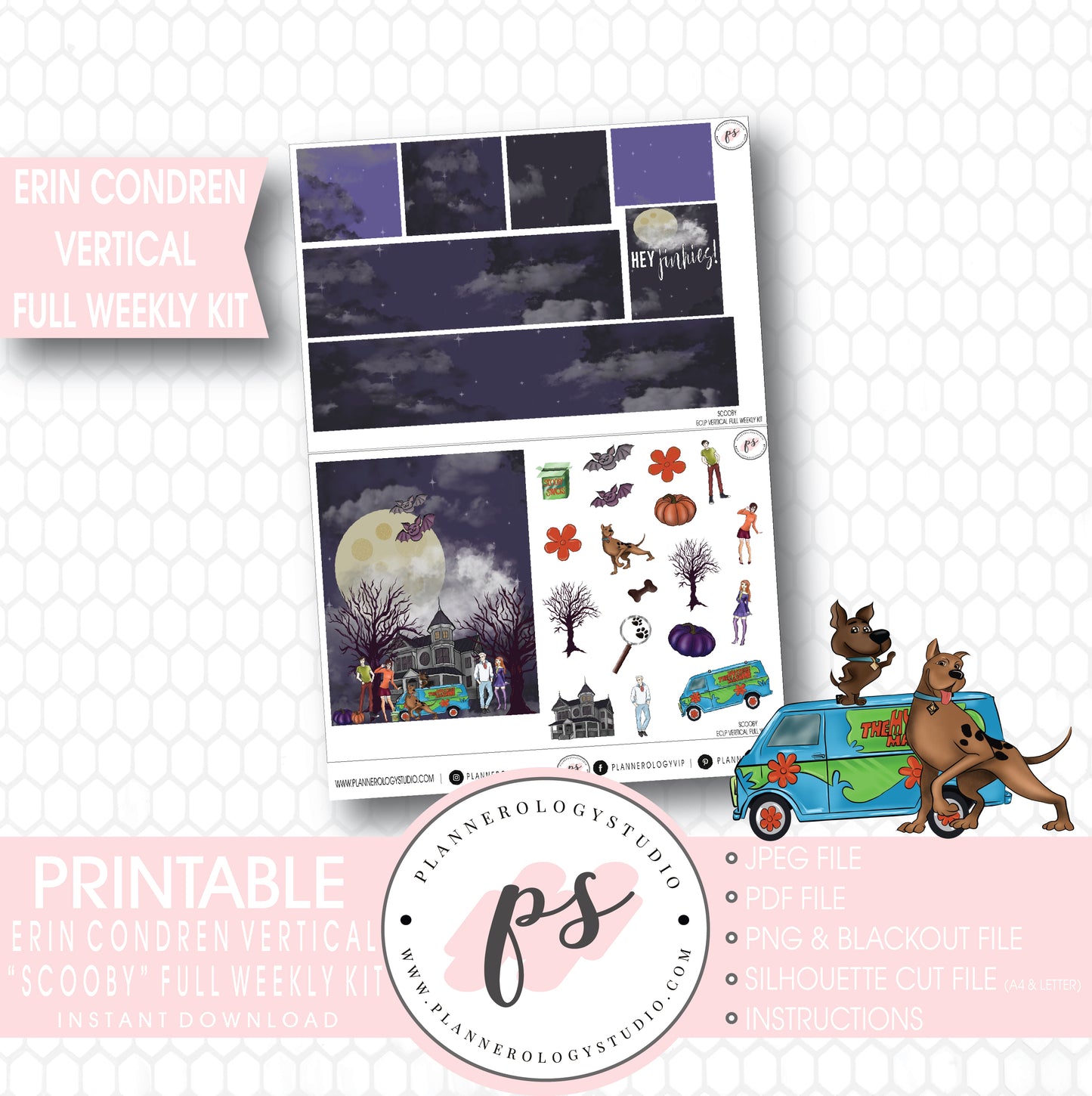 Scooby Full Weekly Kit Printable Planner Digital Stickers (for use with Erin Condren Vertical) - Plannerologystudio