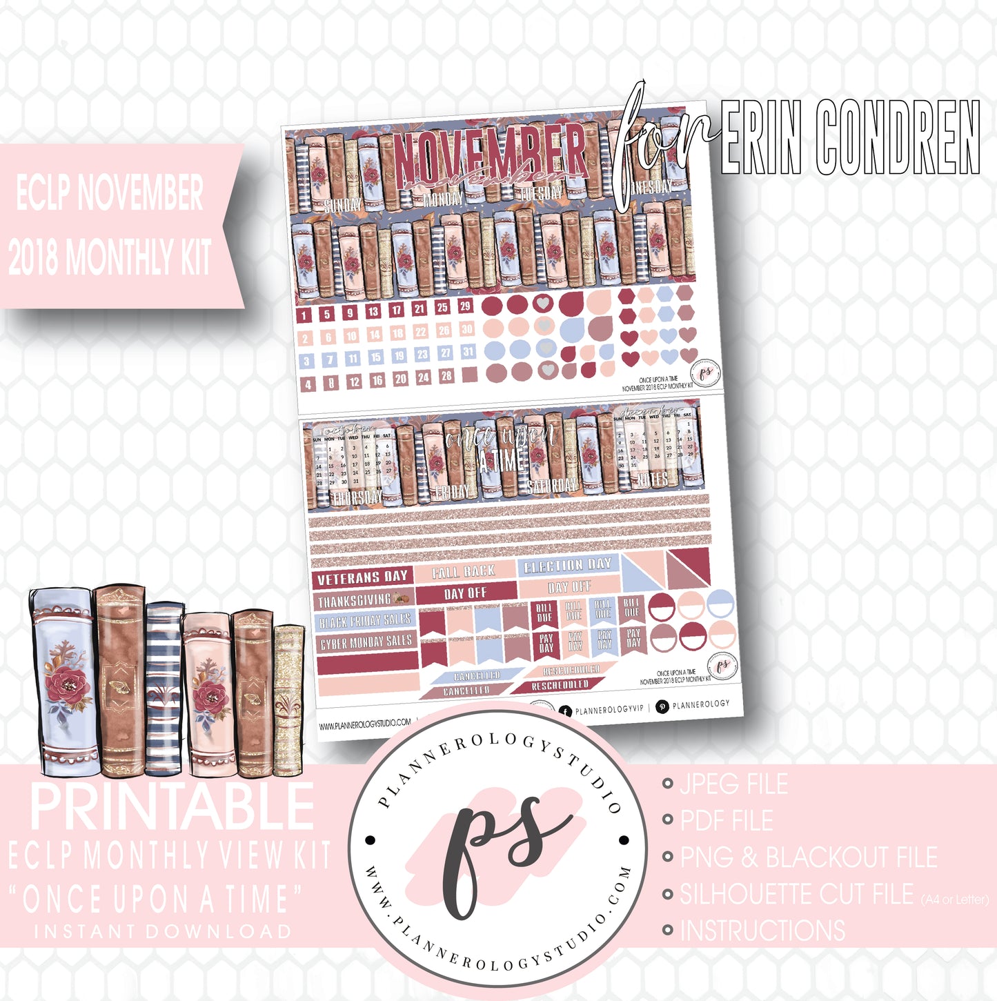 Once Upon a Time November 2018 Monthly View Kit Digital Printable Planner Stickers (for use with Erin Condren) - Plannerologystudio
