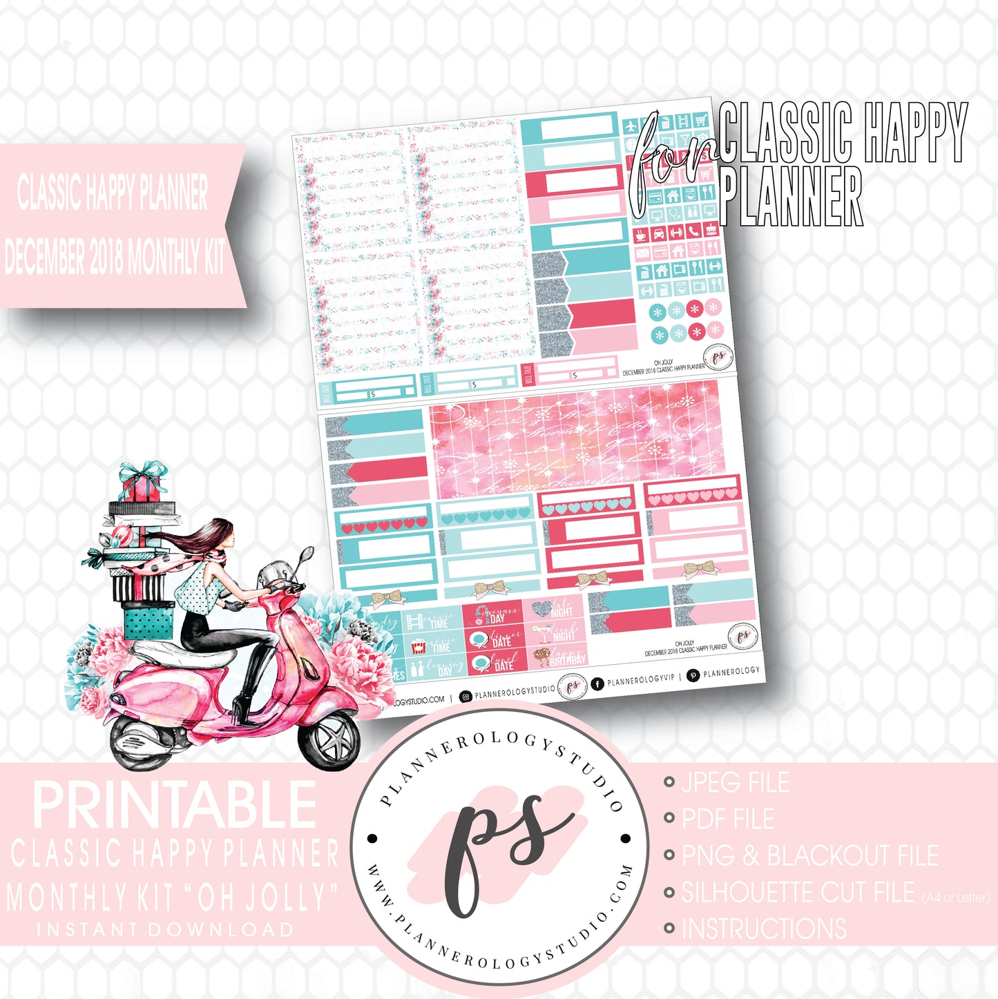 Oh Jolly Christmas December 2018 Monthly View Kit Digital Printable Planner Stickers (for use with Classic Happy Planner) - Plannerologystudio