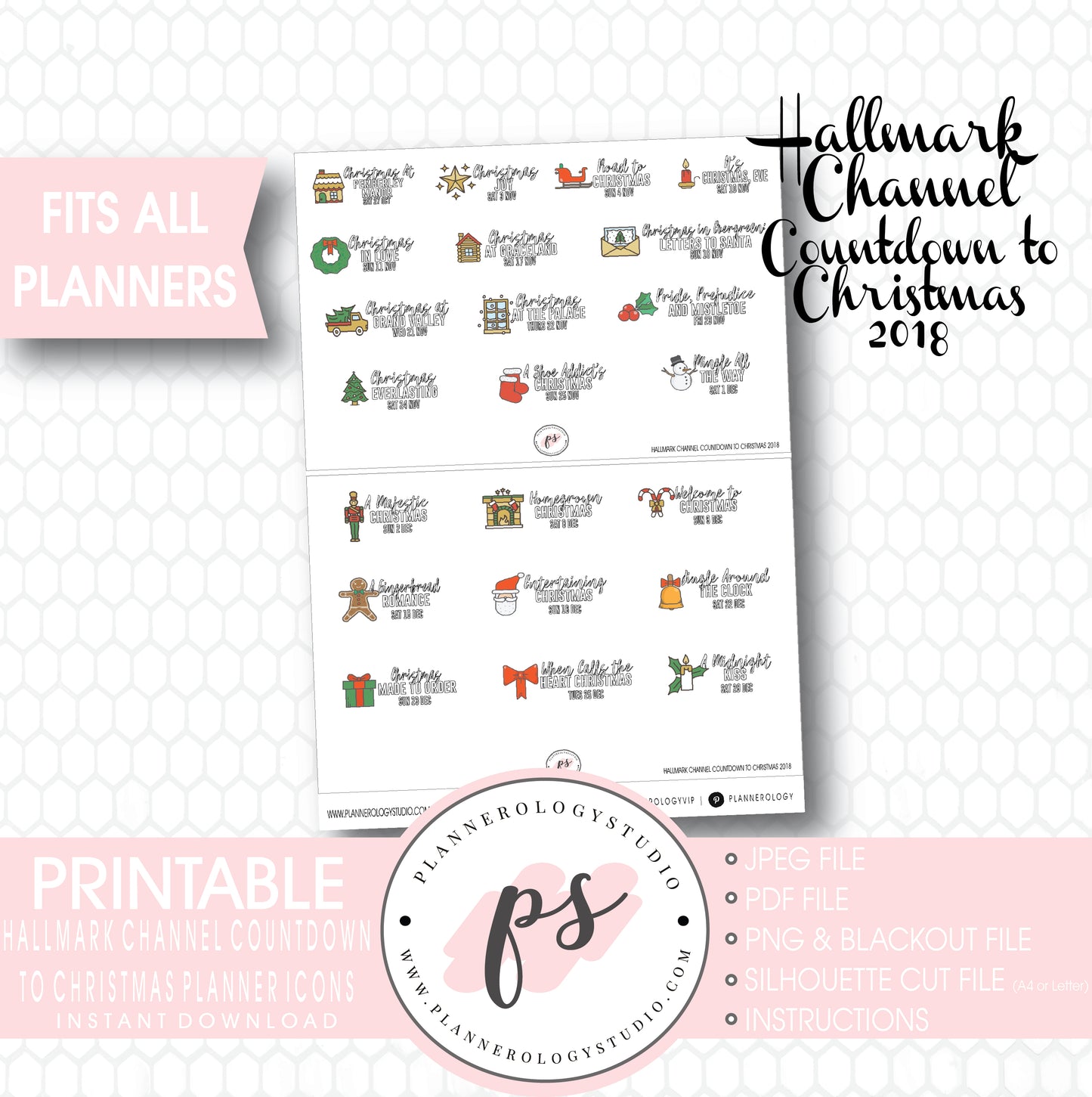 Hallmark Channel Countdown to Christmas 2018 Planner Icons Digital Printable Planner Stickers - Plannerologystudio