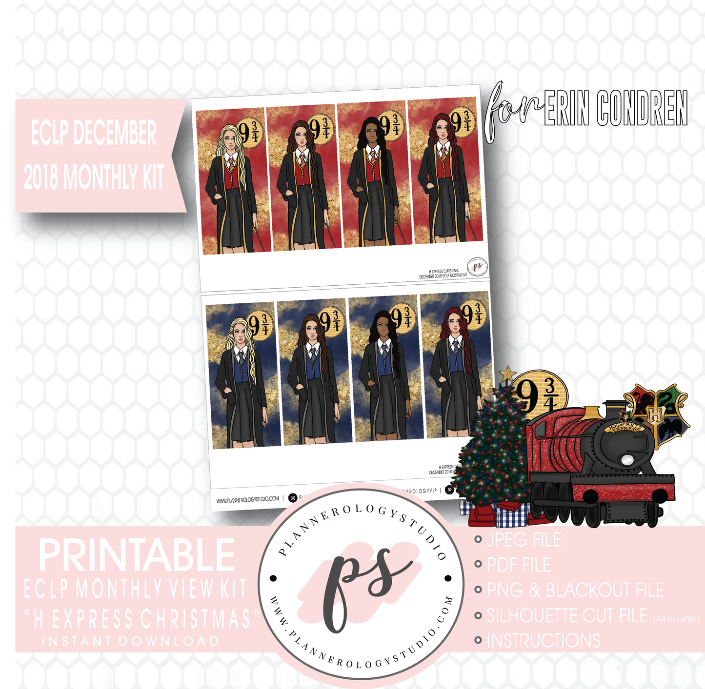 H Express Christmas (Harry Potter) Christmas December 2018 Monthly View Kit Digital Printable Planner Stickers (for use with Erin Condren) - Plannerologystudio