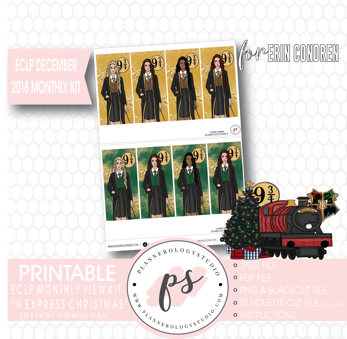 H Express Christmas (Harry Potter) Christmas December 2018 Monthly View Kit Digital Printable Planner Stickers (for use with Erin Condren) - Plannerologystudio