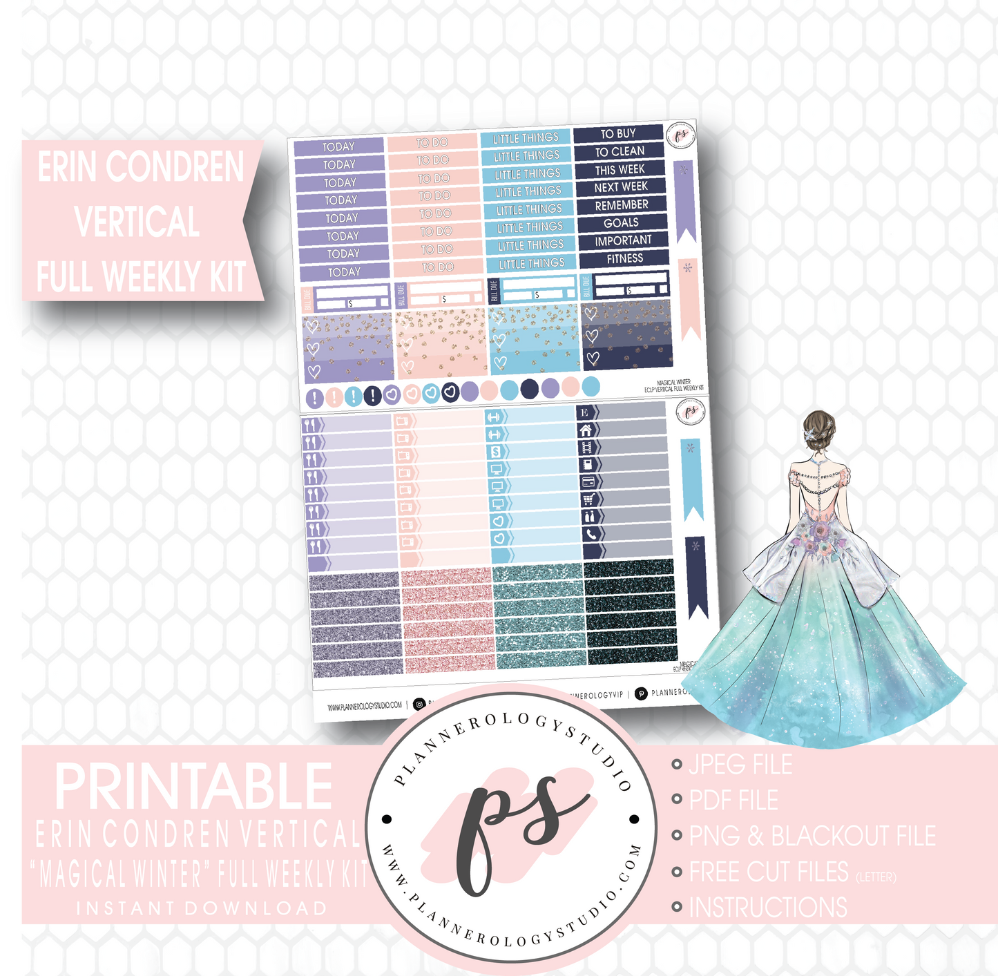 Magical Winter Full Weekly Kit Printable Planner Stickers (for use with Erin Condren Vertical) - Plannerologystudio