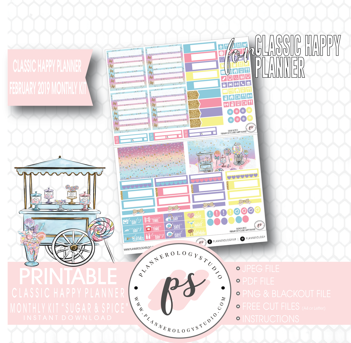 Sugar & Spice February 2019 Monthly View Kit Digital Printable Planner Stickers (for use with Classic Happy Planner) - Plannerologystudio