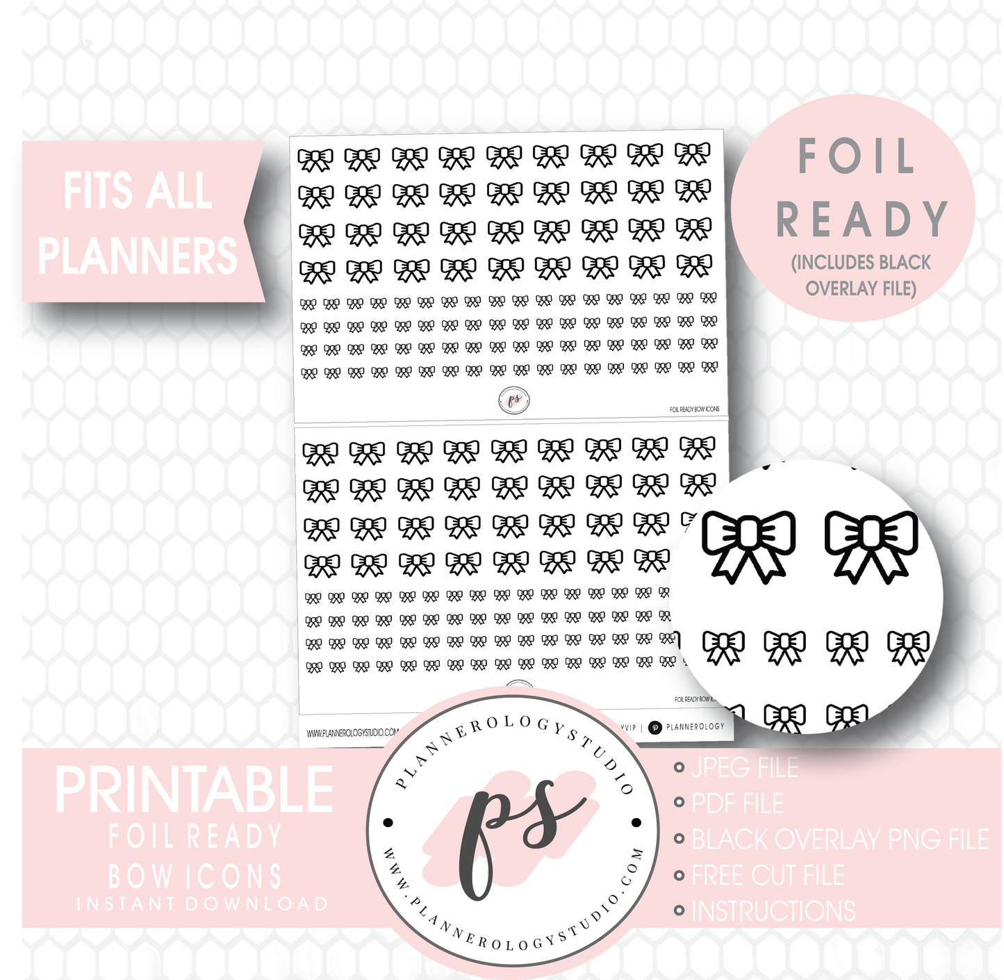 Bow Icon Digital Printable Planner Stickers (Foil Ready) - Plannerologystudio