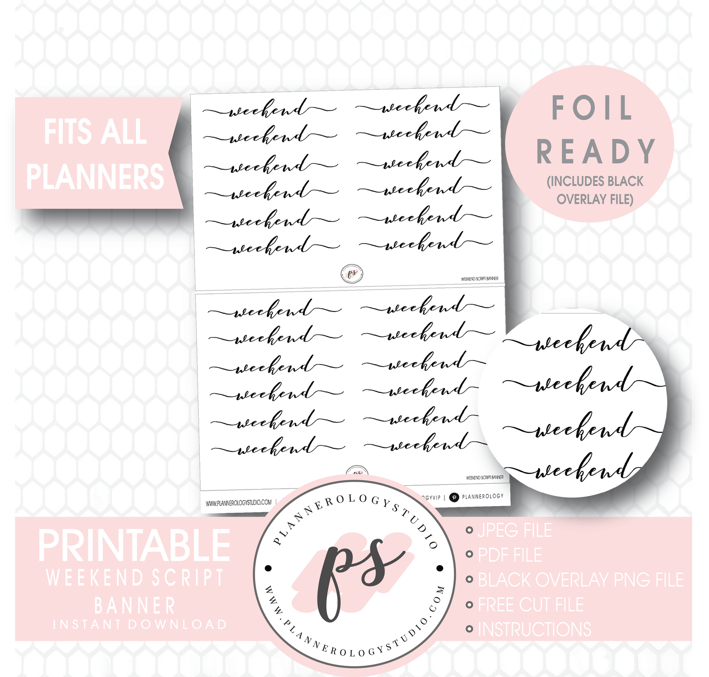 Weekend Script Banner Digital Printable Planner Stickers (Foil Ready) - Plannerologystudio
