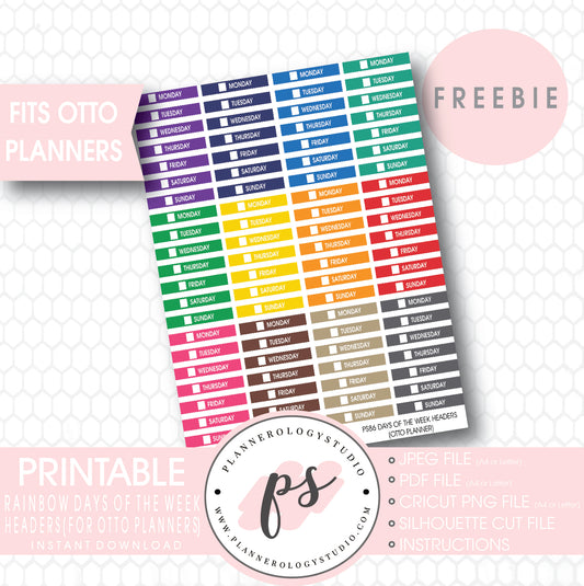 Rainbow Colour Days of the Week Headers Printable Planner Stickers for Otto Planner (Freebie) - Plannerologystudio