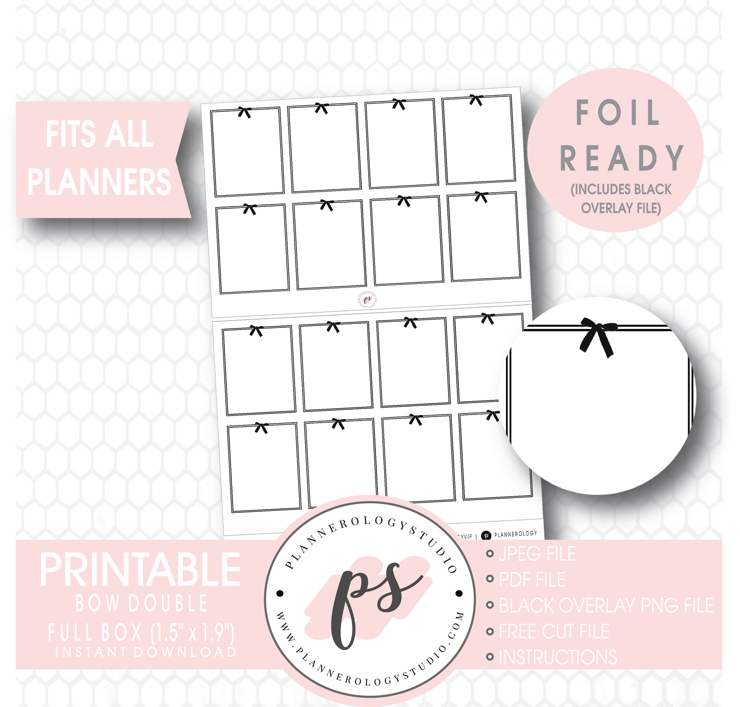 Decorative Bow Double Full Boxes Digital Printable Planner Stickers (Foil Ready) - Plannerologystudio