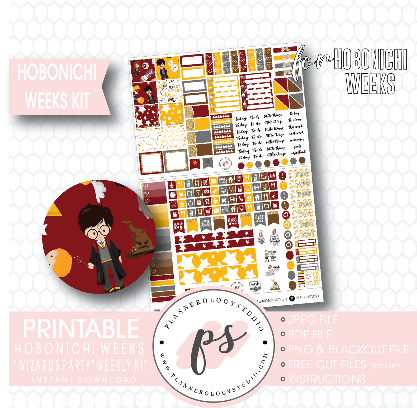 Wizards Party (Harry Potter Inspired) Weekly Kit Printable Digital Planner Stickers (for use with Hobonichi Weeks) - Plannerologystudio