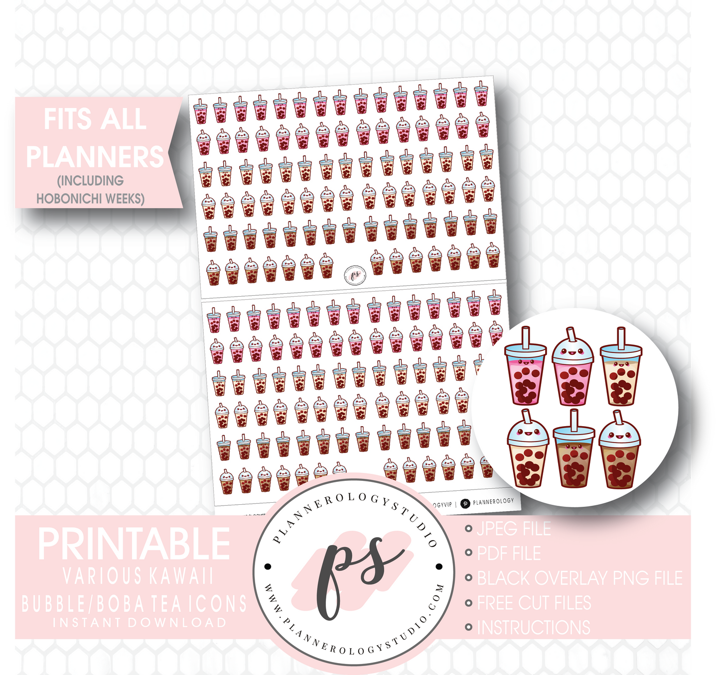Cute Kawaii Bubble Tea/Boba Tea Icons Digital Printable Planner Stickers - Plannerologystudio