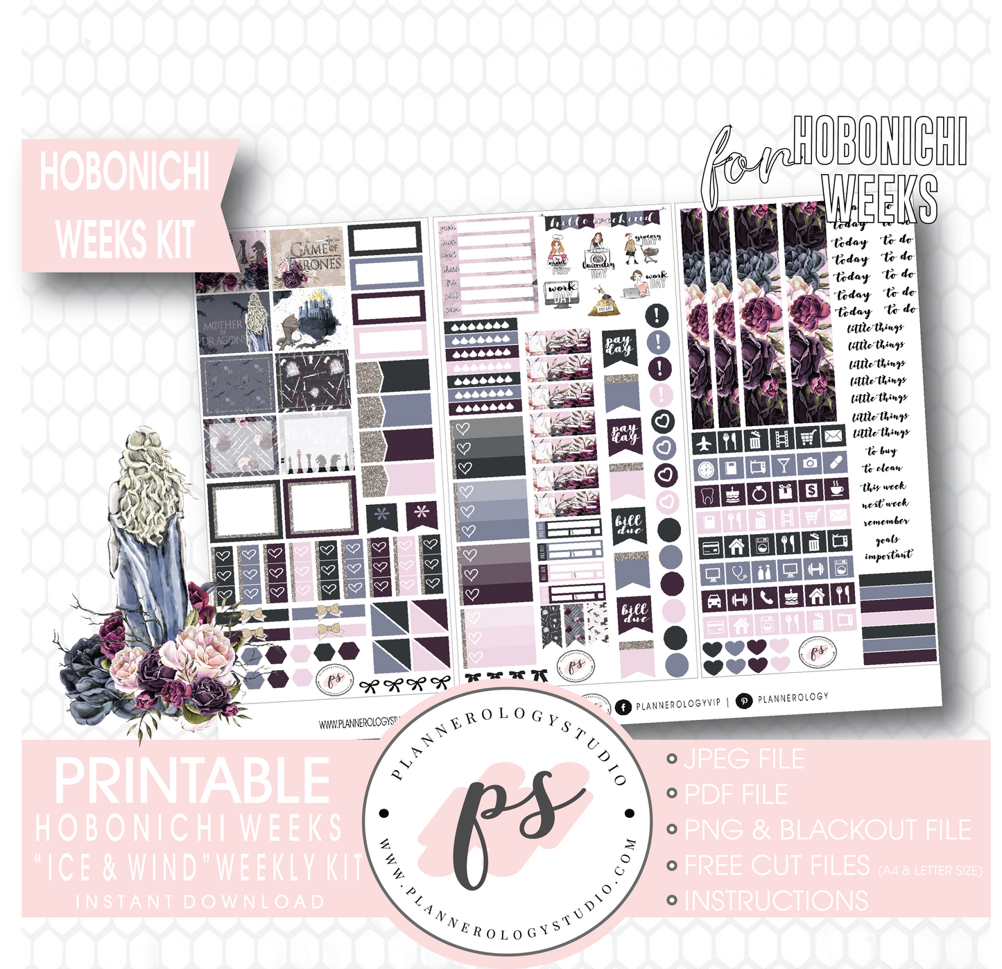 Ice & Wind (Game of Thrones) Weekly Kit Printable Digital Planner Stickers (for use with Hobonichi Weeks) - Plannerologystudio