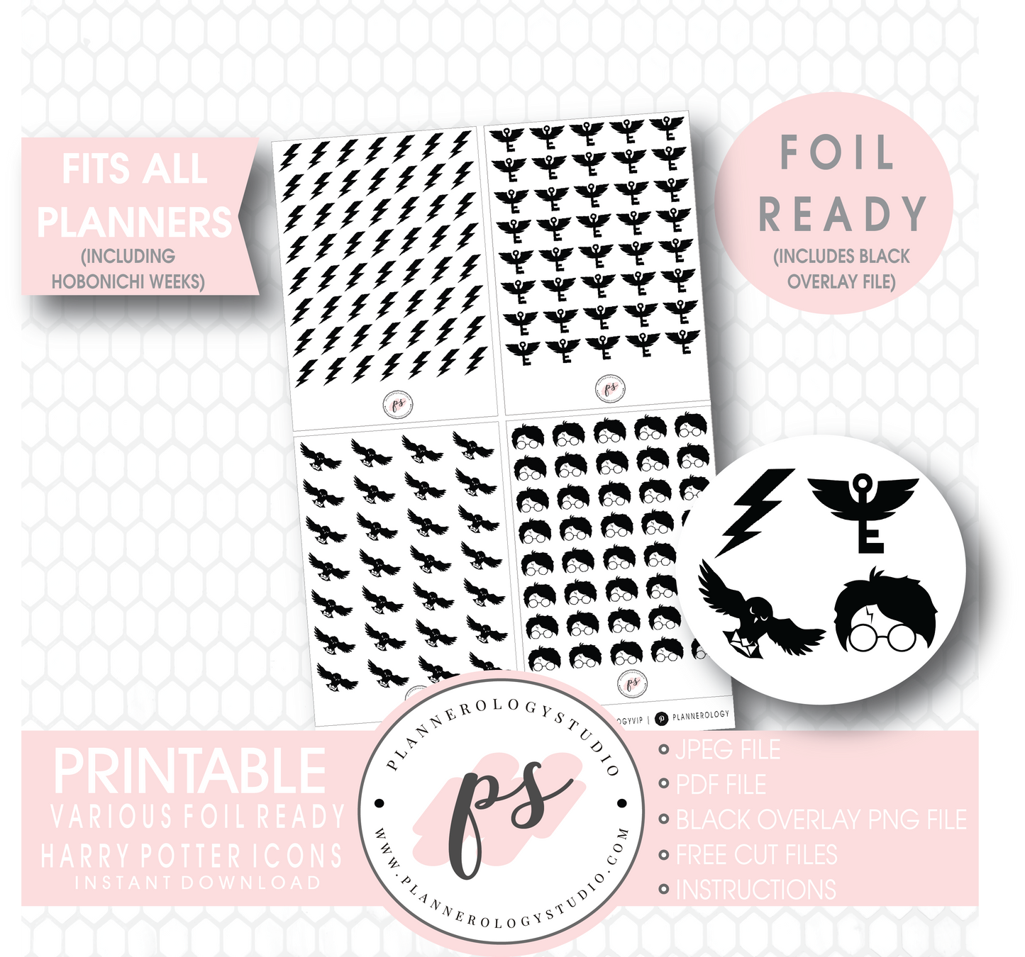 Various Harry Potter Inspired Icon Digital Printable Hobonichi Weeks Planner Stickers (Foil Ready) - Plannerologystudio