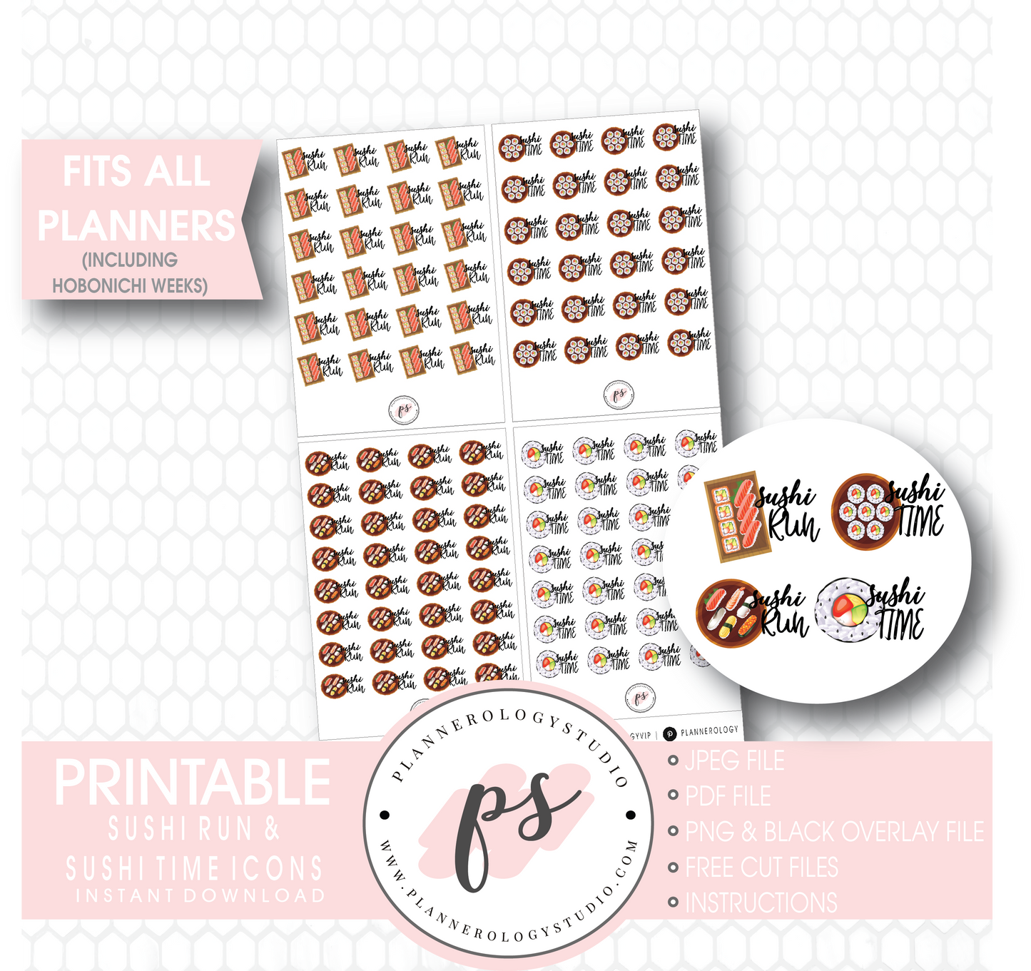 Sushi Run & Sushi Time Icons Digital Printable Planner Stickers - Plannerologystudio