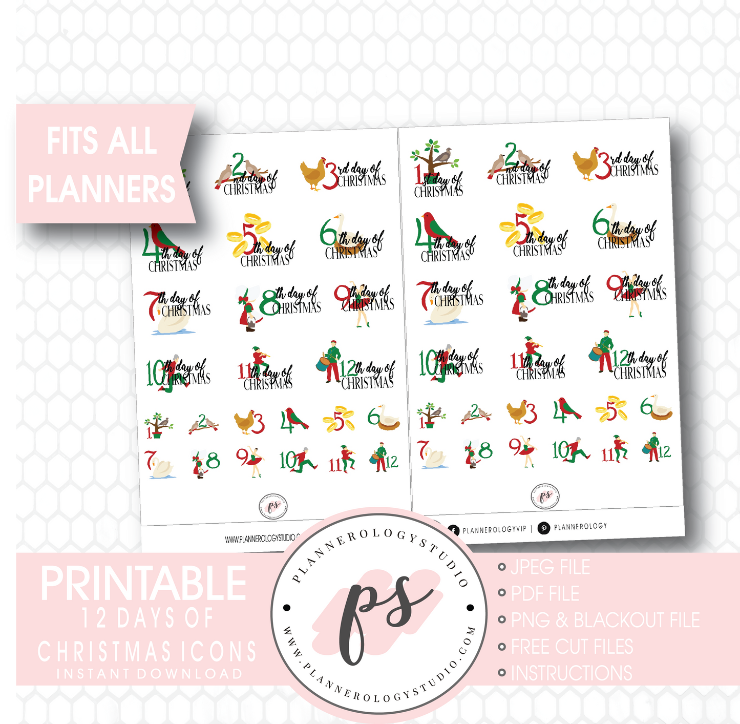 12 Days of Christmas Planner Icons Digital Printable Planner Stickers - Plannerologystudio